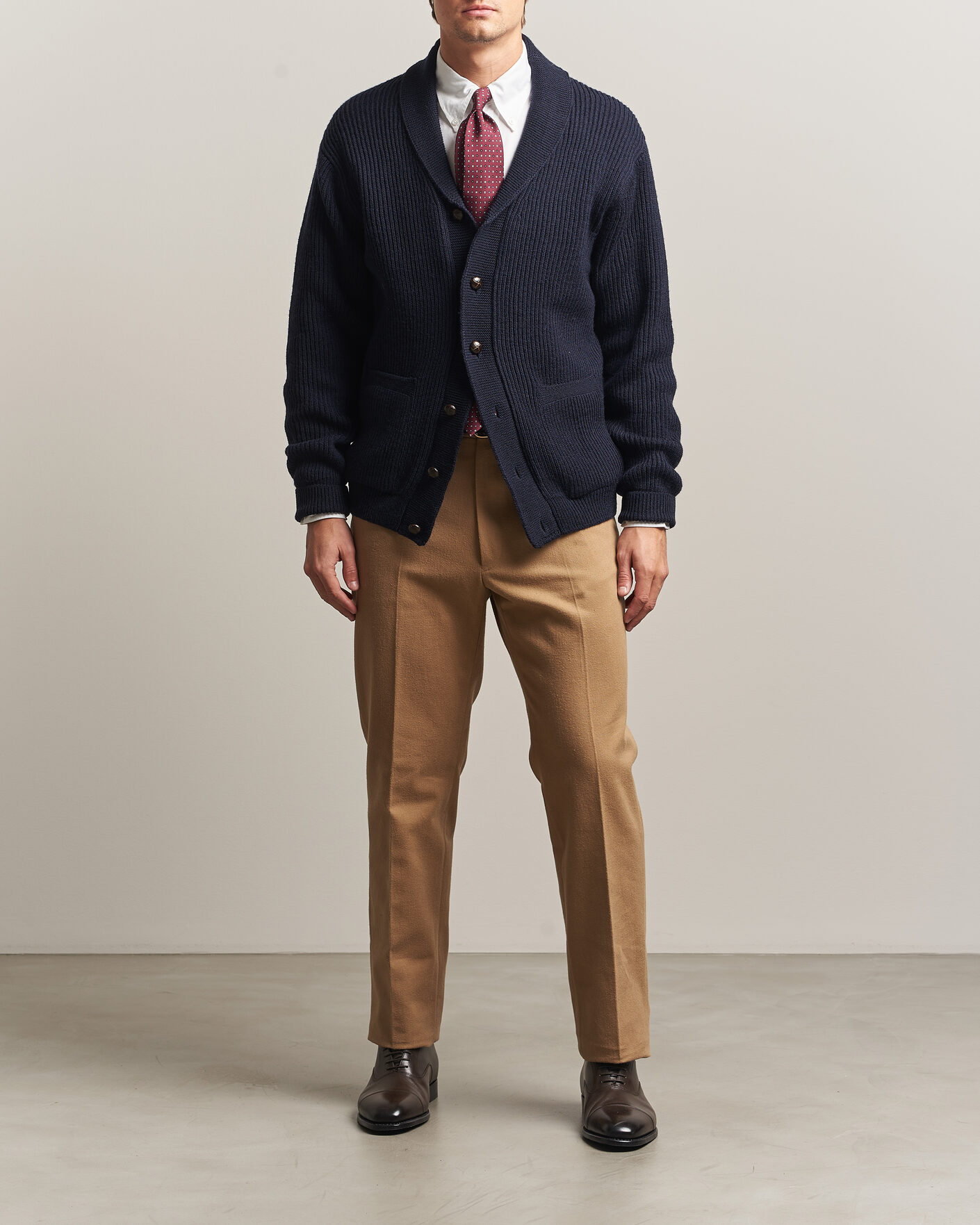 Herre | Bukser | Kamakura Shirts | Brushed Cotton Twill Ivy Trousers Beige