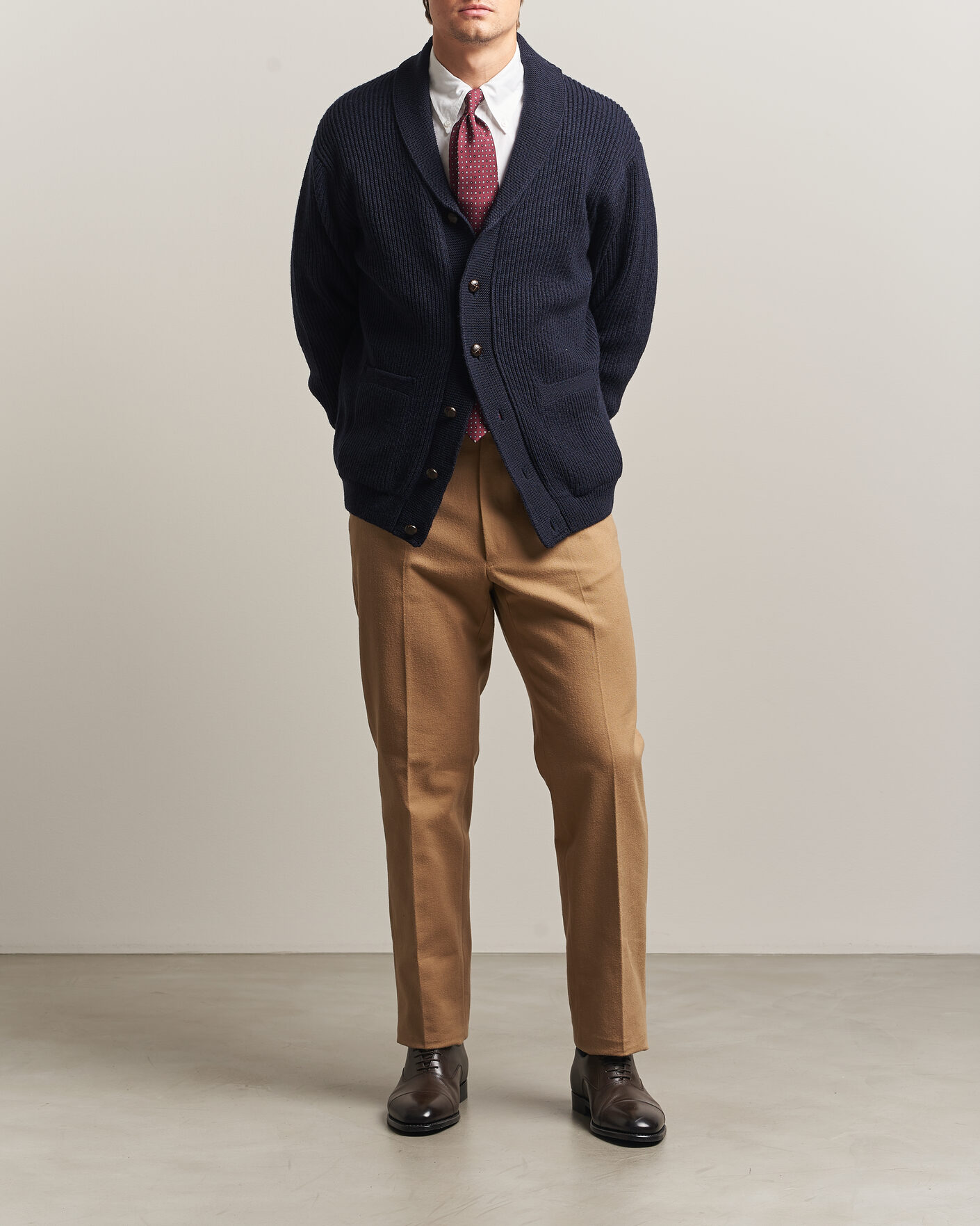 Herre | Gensere | Kamakura Shirts | McQueen Shawl Collar Cardigan Navy