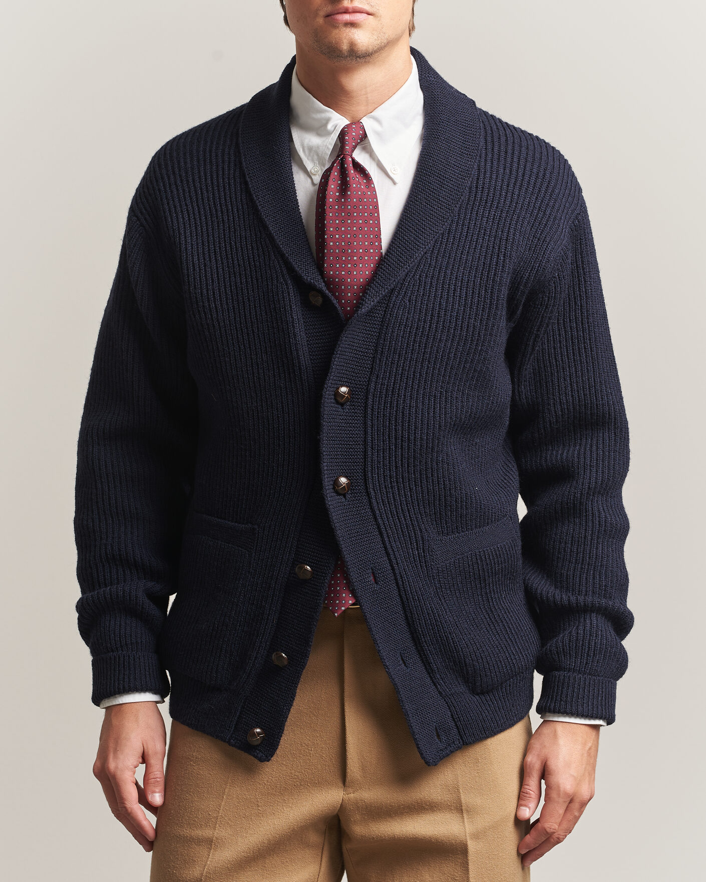 Herre | Gensere | Kamakura Shirts | McQueen Shawl Collar Cardigan Navy