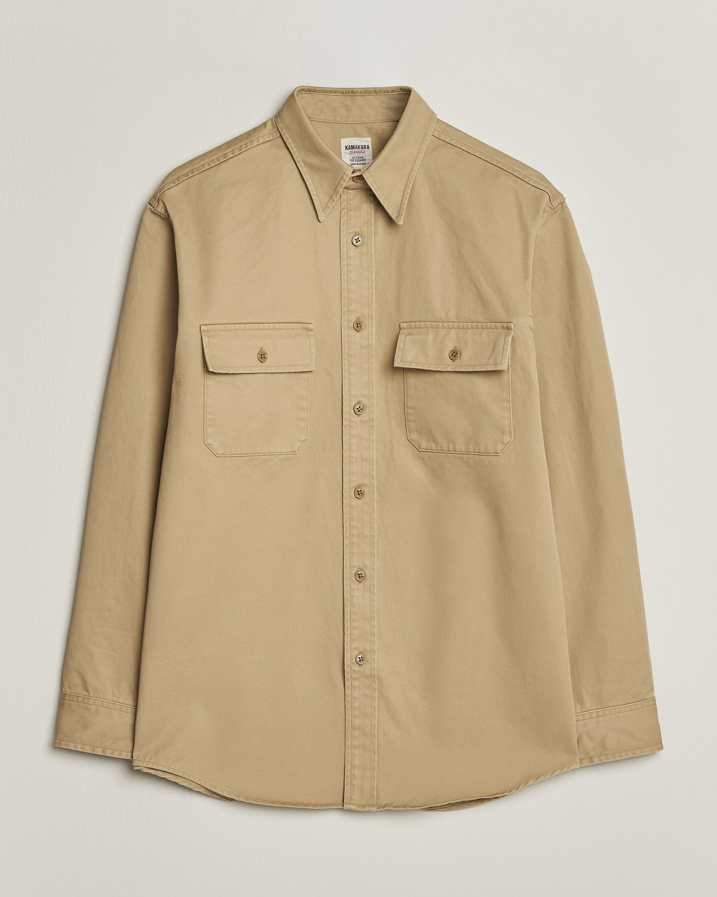 Herre | Skjorter | Kamakura Shirts | Cotton Twill CPO Overshirt Beige