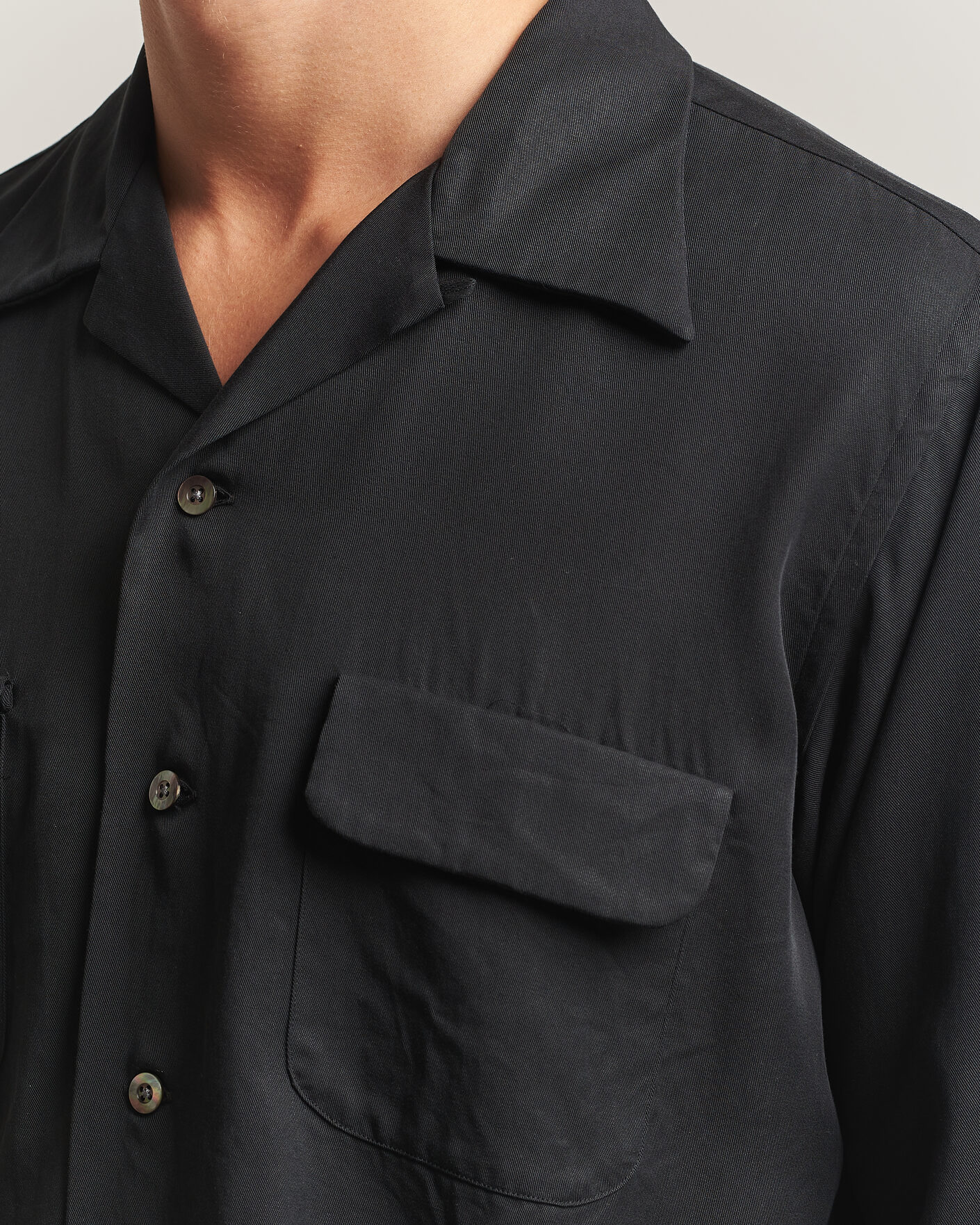 Herre | Skjorter | Kamakura Shirts | Vintage Open Collar Shirt Black
