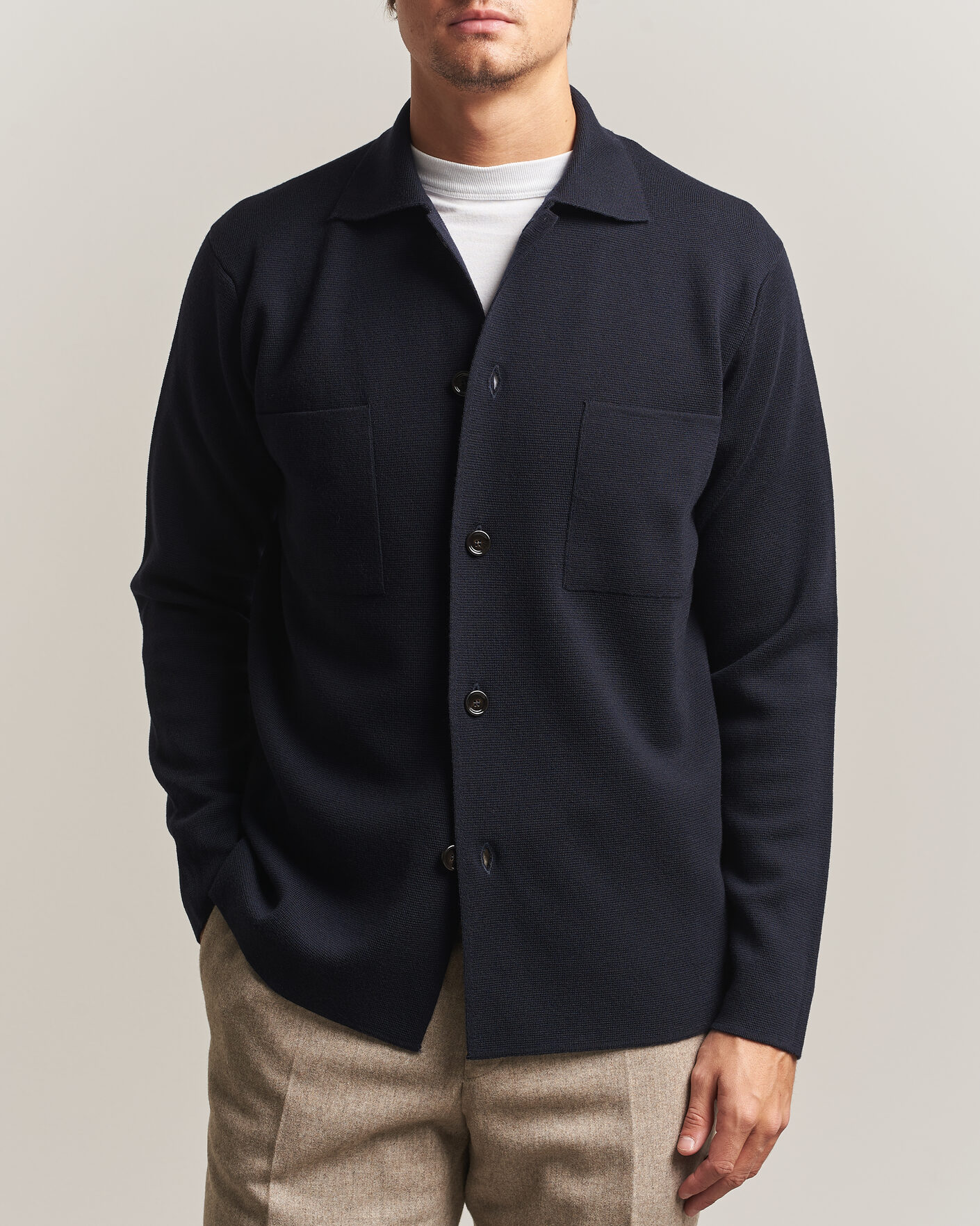 Herre | Skjorter | Lardini | Knitted Pocket Overshirt Navy