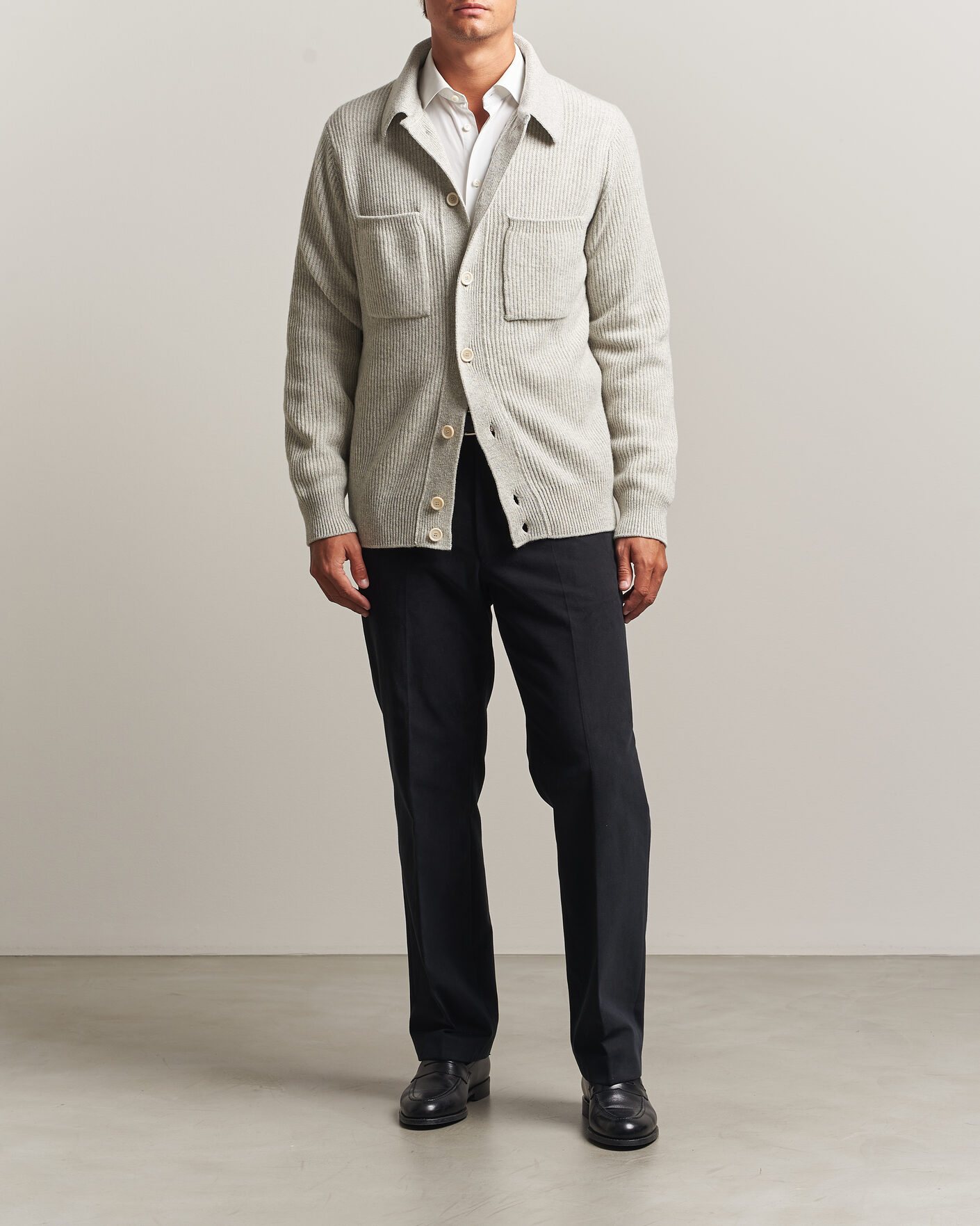 Herre | Gensere | Lardini | Heavy Knitted Cardigan Light Grey