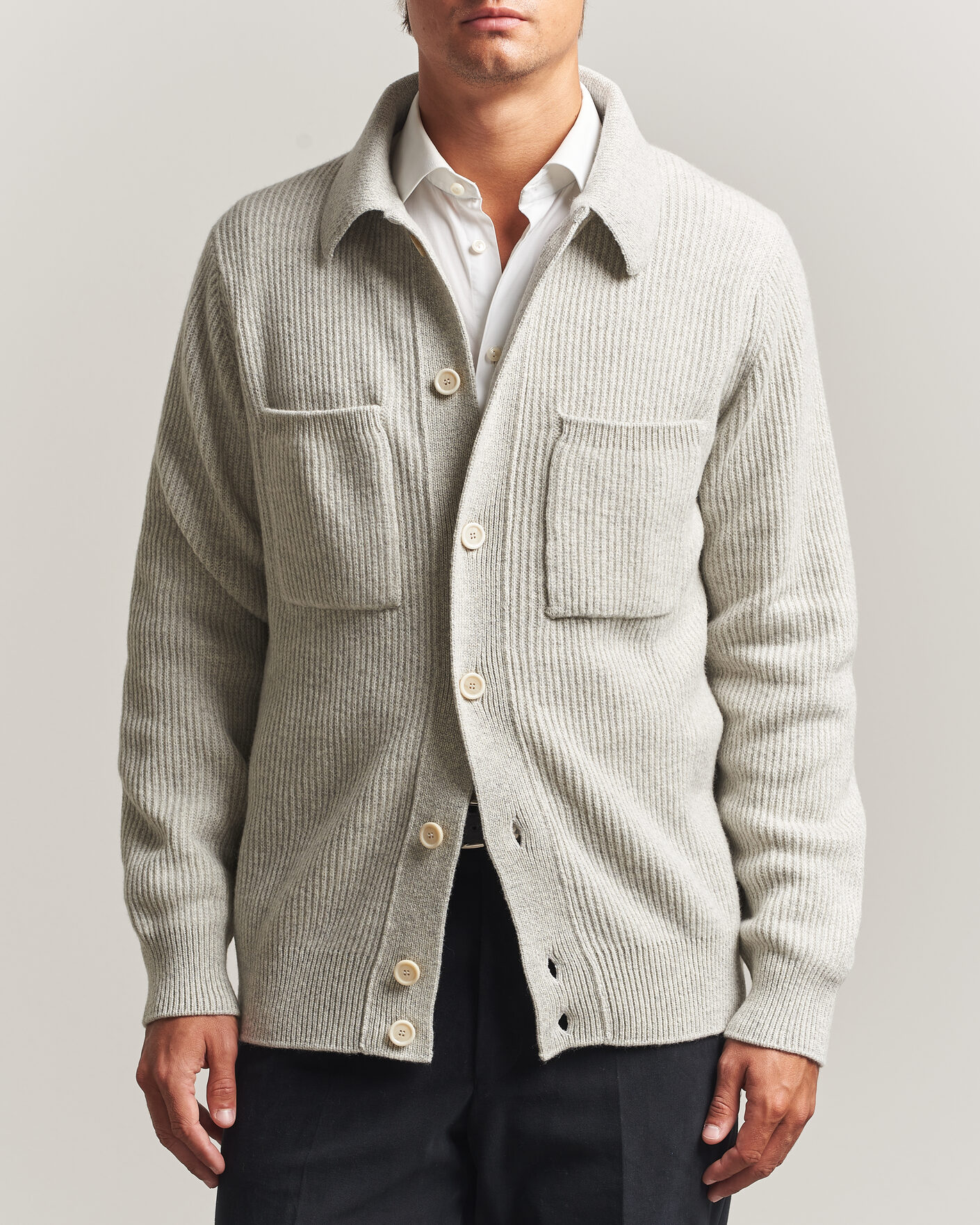 Herre | Gensere | Lardini | Heavy Knitted Cardigan Light Grey