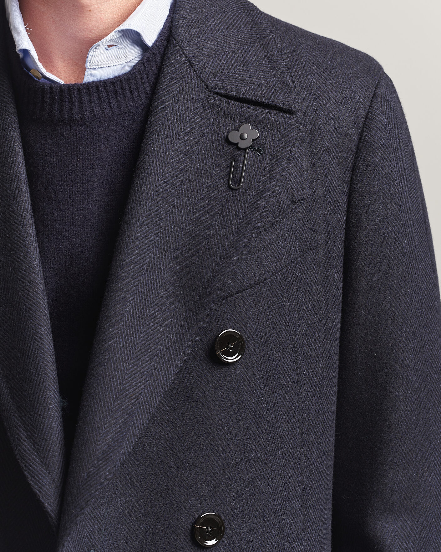 Herre | Jakker | Lardini | Ulster Wool/Cashmere Tonal Herringbone Coat Navy