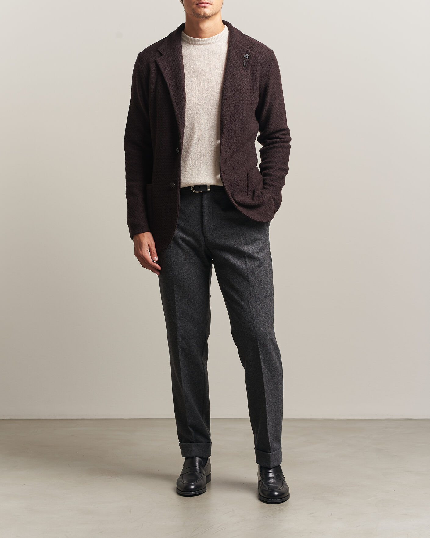 Herre | Dressjakker | Lardini | Knitted Structure Wool/Cashmere Blazer Brown