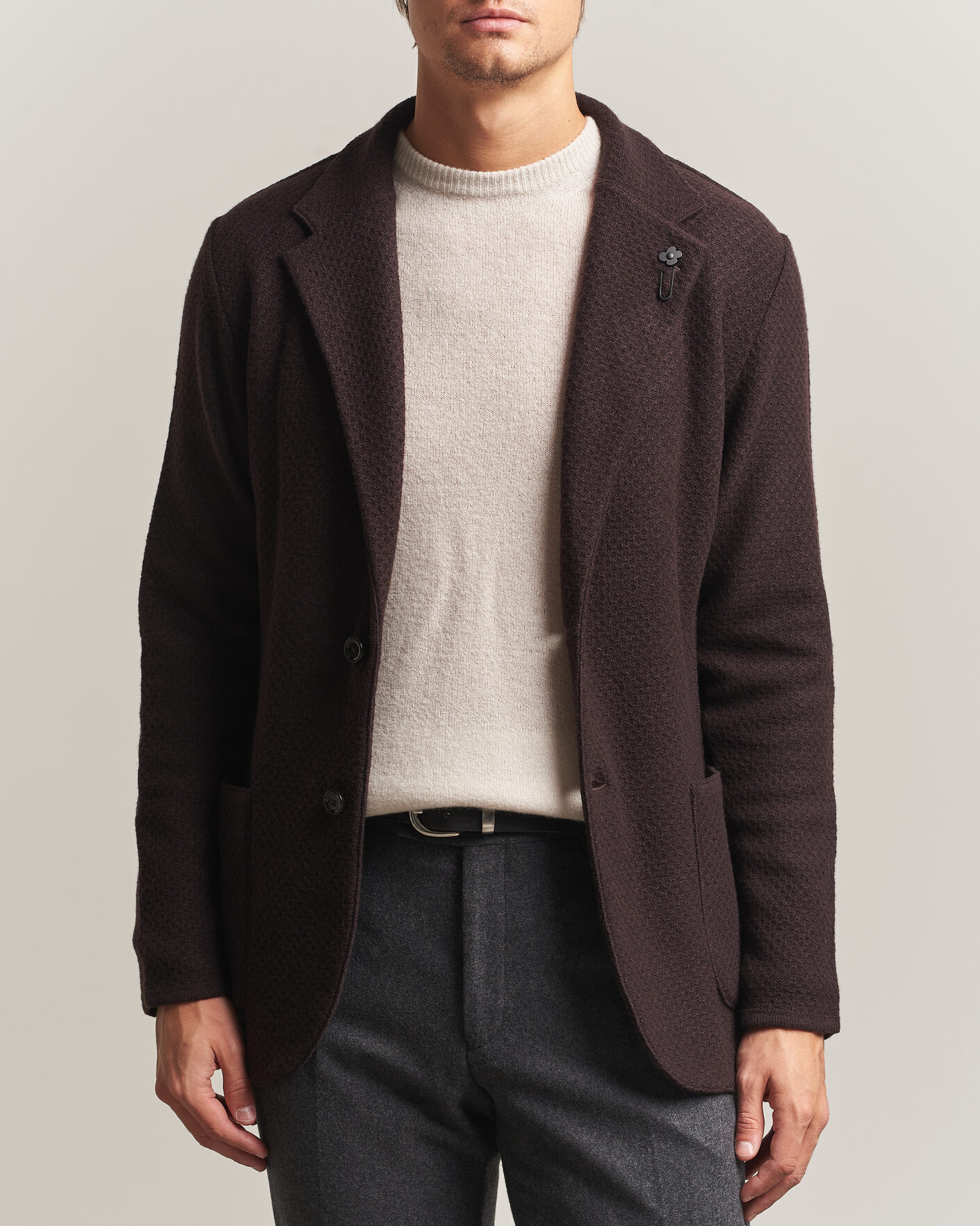 Herre | Dressjakker | Lardini | Knitted Structure Wool/Cashmere Blazer Brown