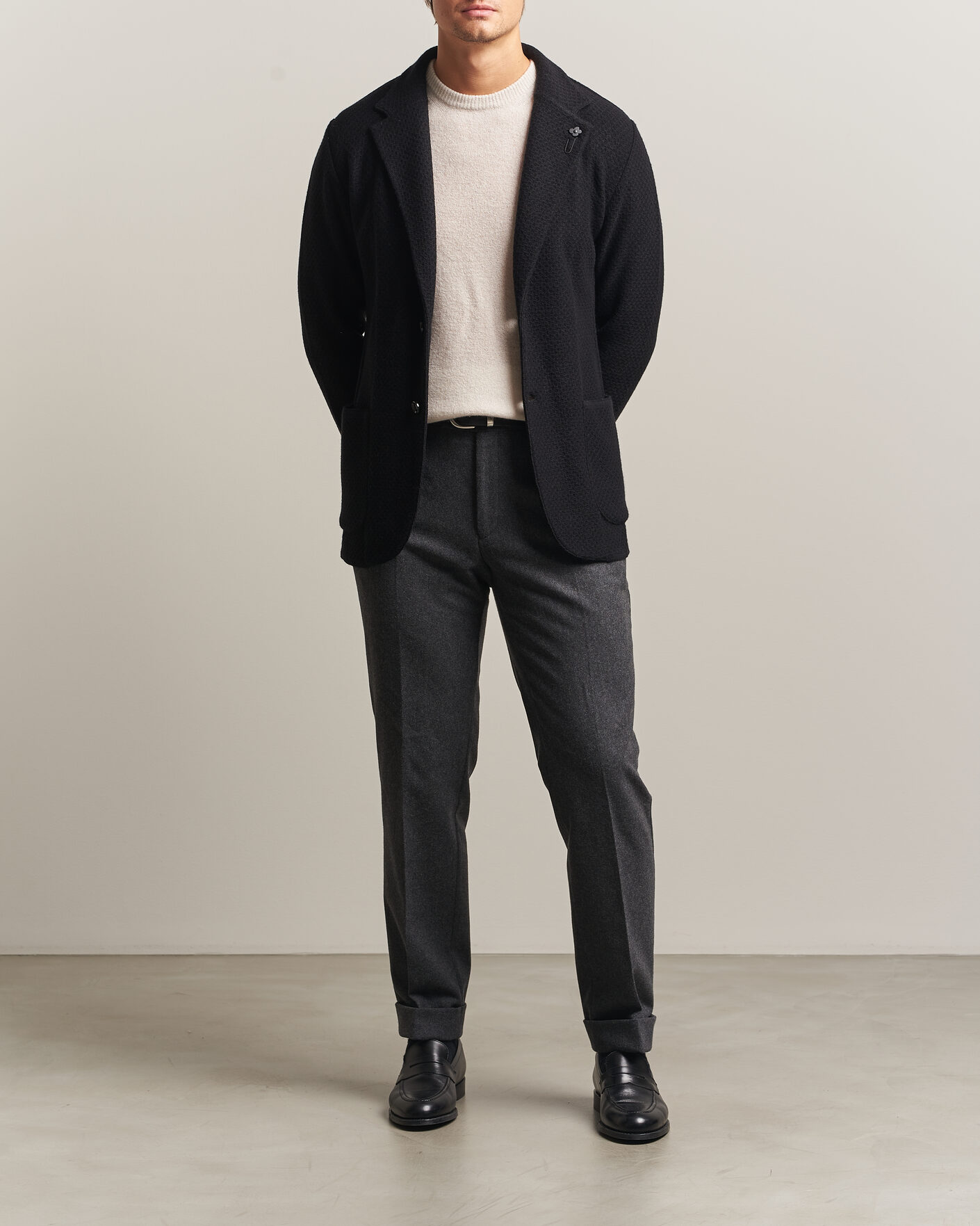 Herre | Dressjakker | Lardini | Knitted Structure Wool/Cashmere Blazer Black