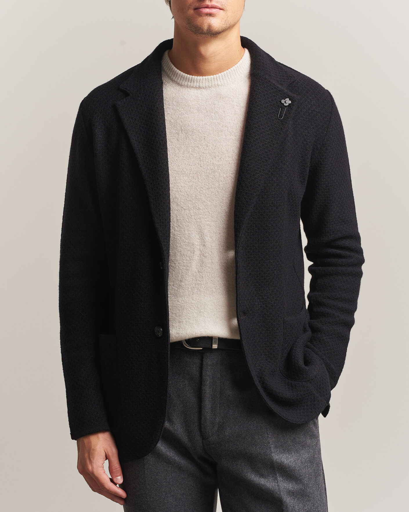 Herre | Dressjakker | Lardini | Knitted Structure Wool/Cashmere Blazer Black