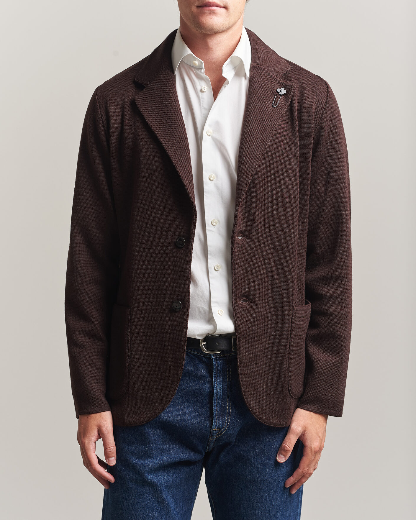 Herre | Dressjakker | Lardini | Knitted Wool Blazer Brown