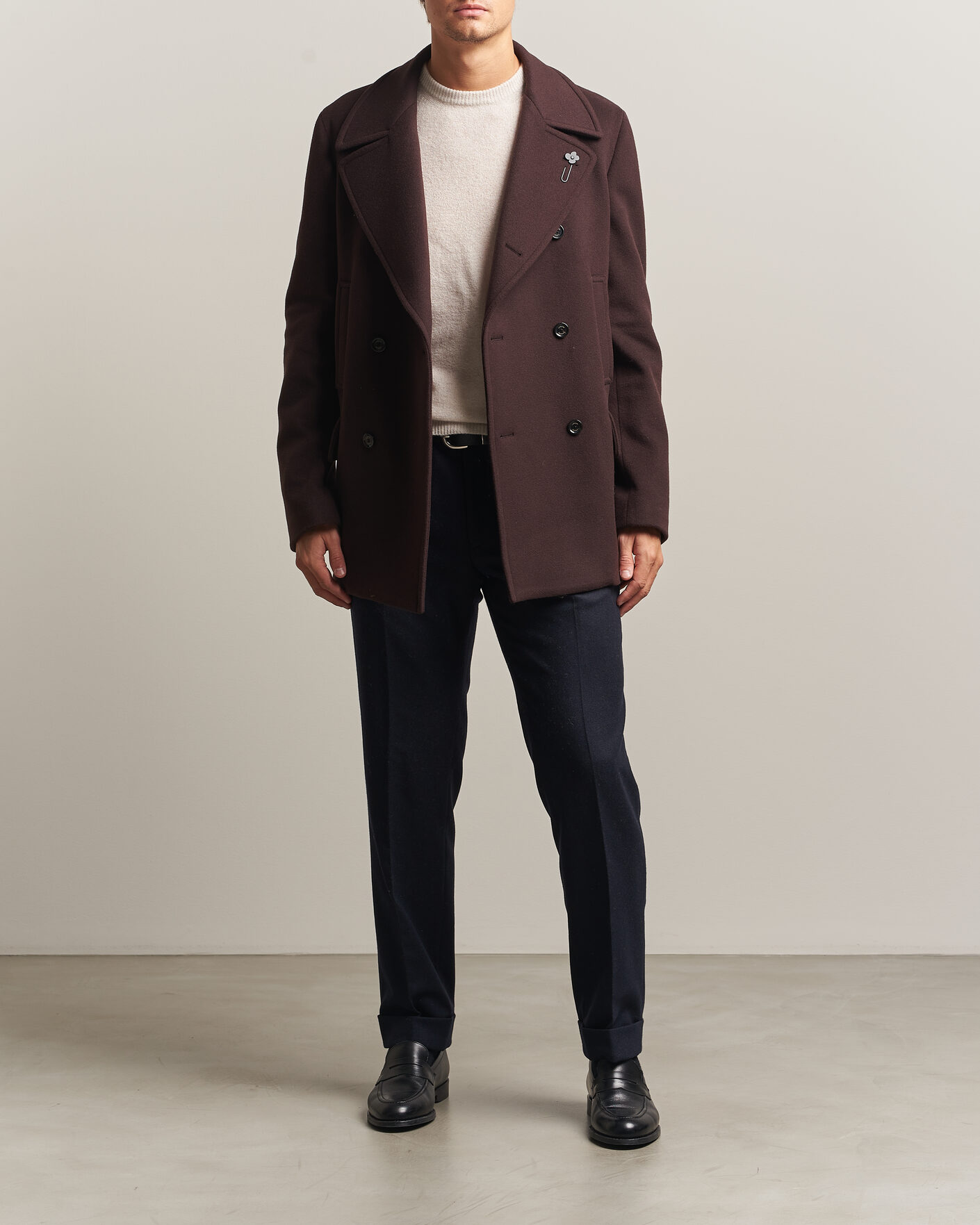 Herre | Jakker | Lardini | Wool Peacoat Brown