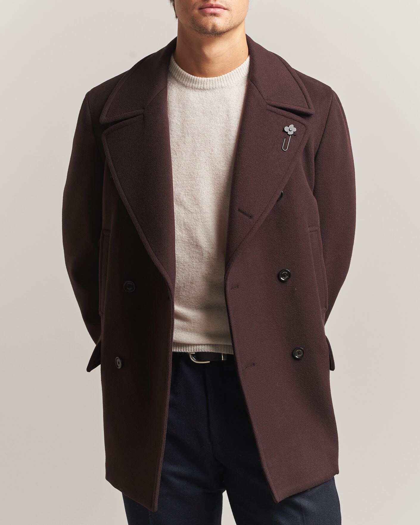 Herre | Jakker | Lardini | Wool Peacoat Brown