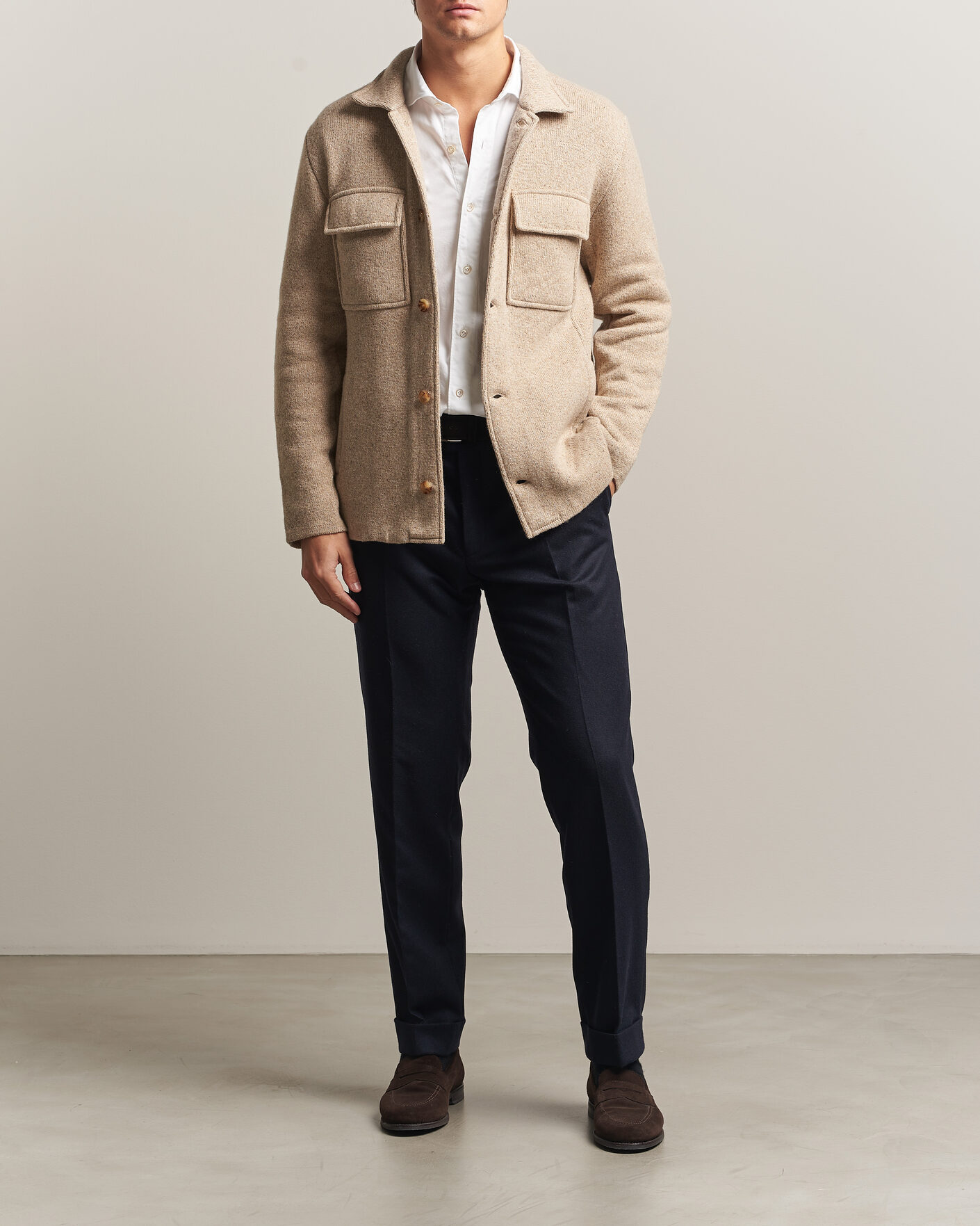 Herre | Gensere | Lardini | Knitted Shirt Jacket Beige