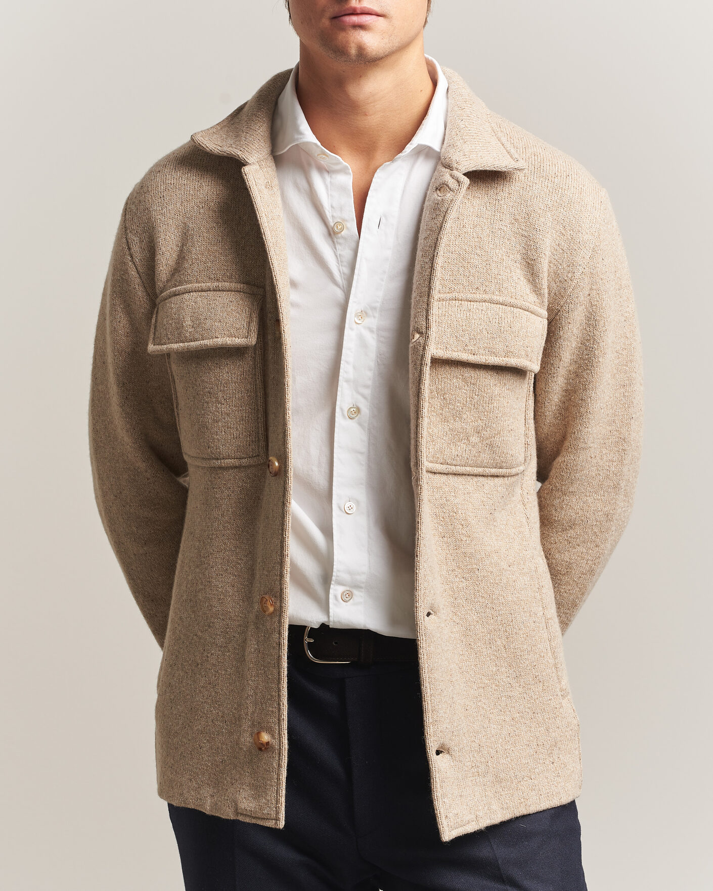 Herre | Gensere | Lardini | Knitted Shirt Jacket Beige