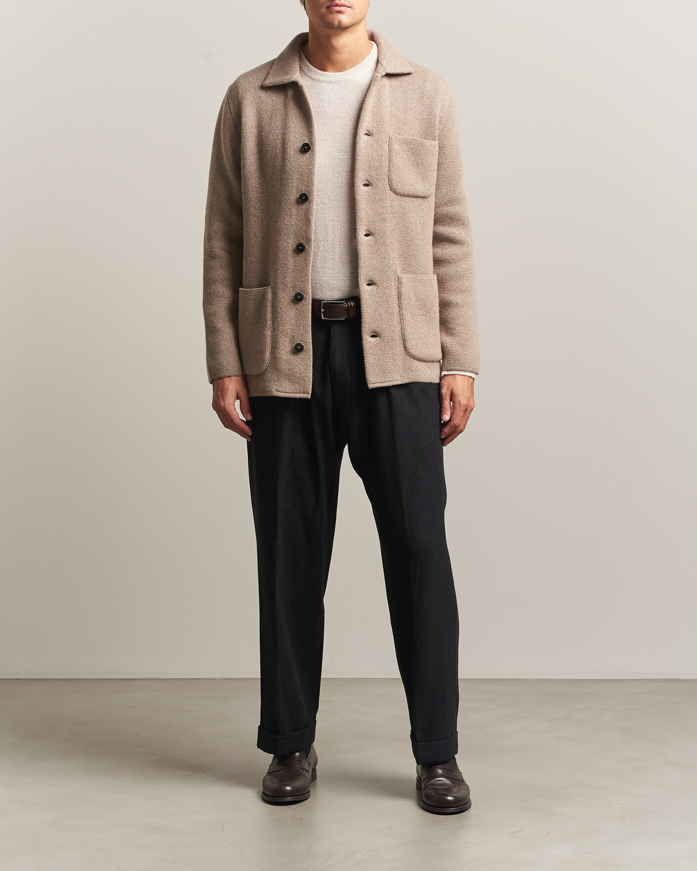 Herre | Gensere | Lardini | Knitted Cashmere Overshirt Light Brown