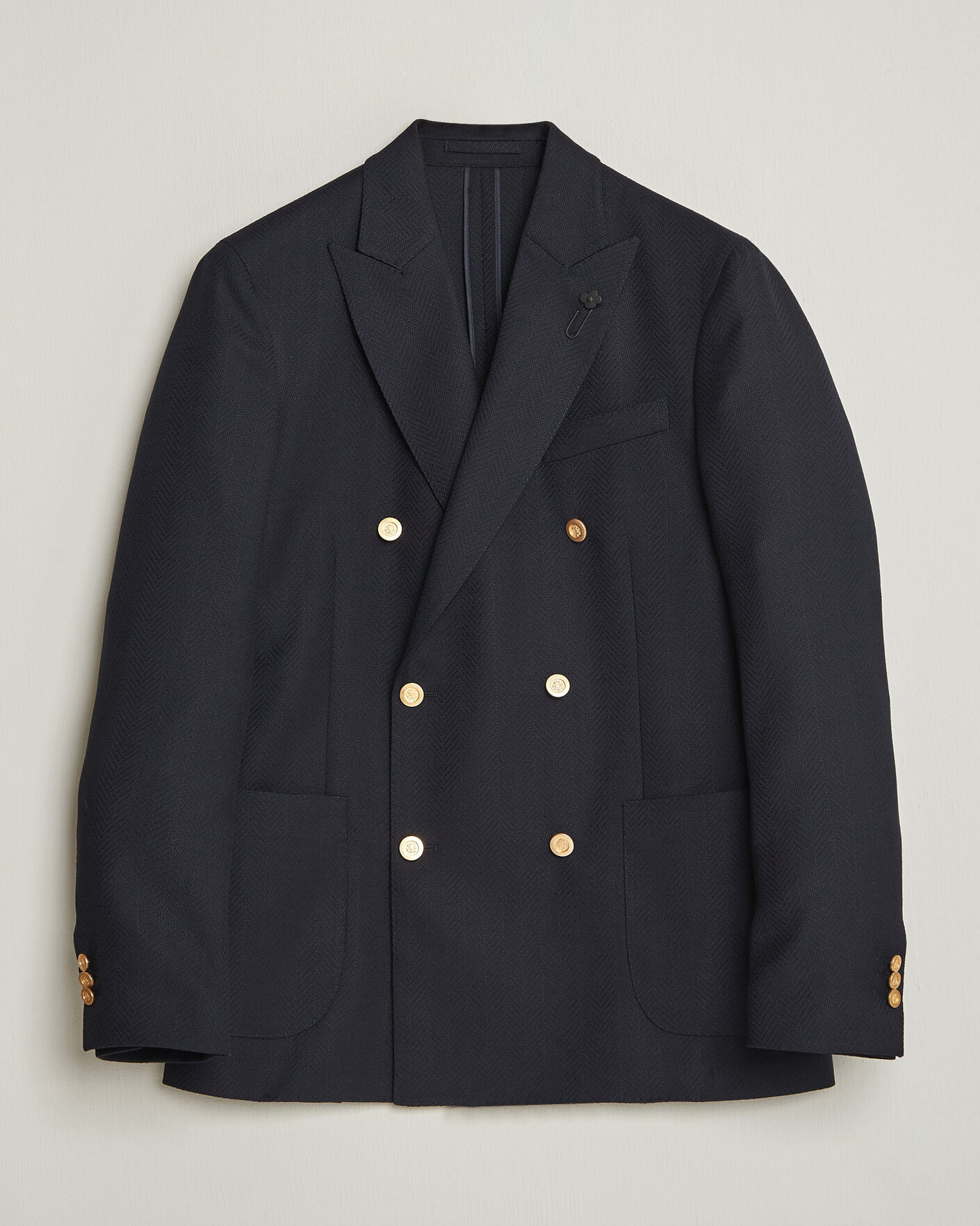 Herre | Dressjakker | Lardini | Double Breasted Herringbone Wool Blazer Navy