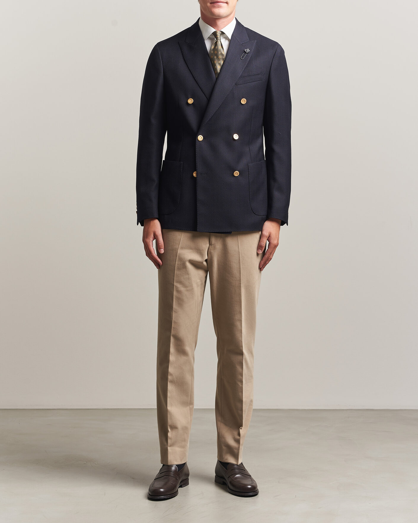 Herre | Dressjakker | Lardini | Double Breasted Herringbone Wool Blazer Navy