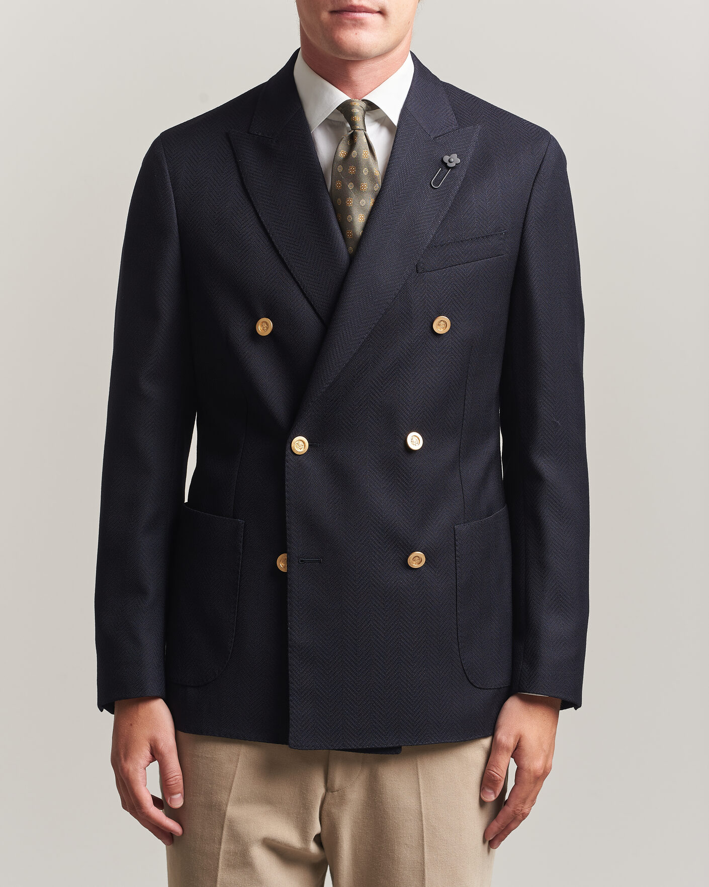 Herre | Dressjakker | Lardini | Double Breasted Herringbone Wool Blazer Navy
