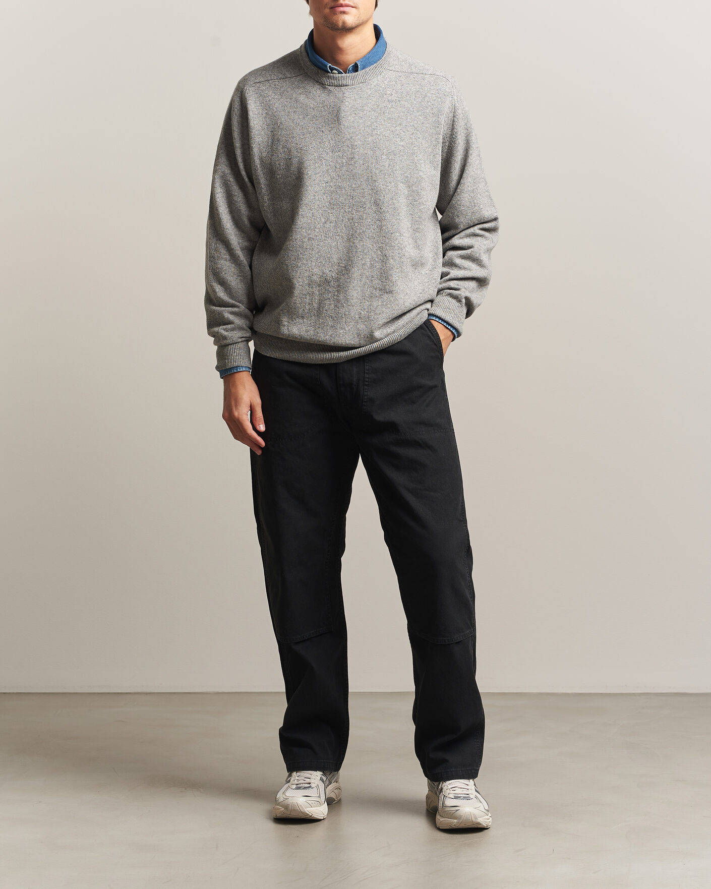 Herre | Gensere | orSlow | Simple Crew Neck Sweater Light Grey