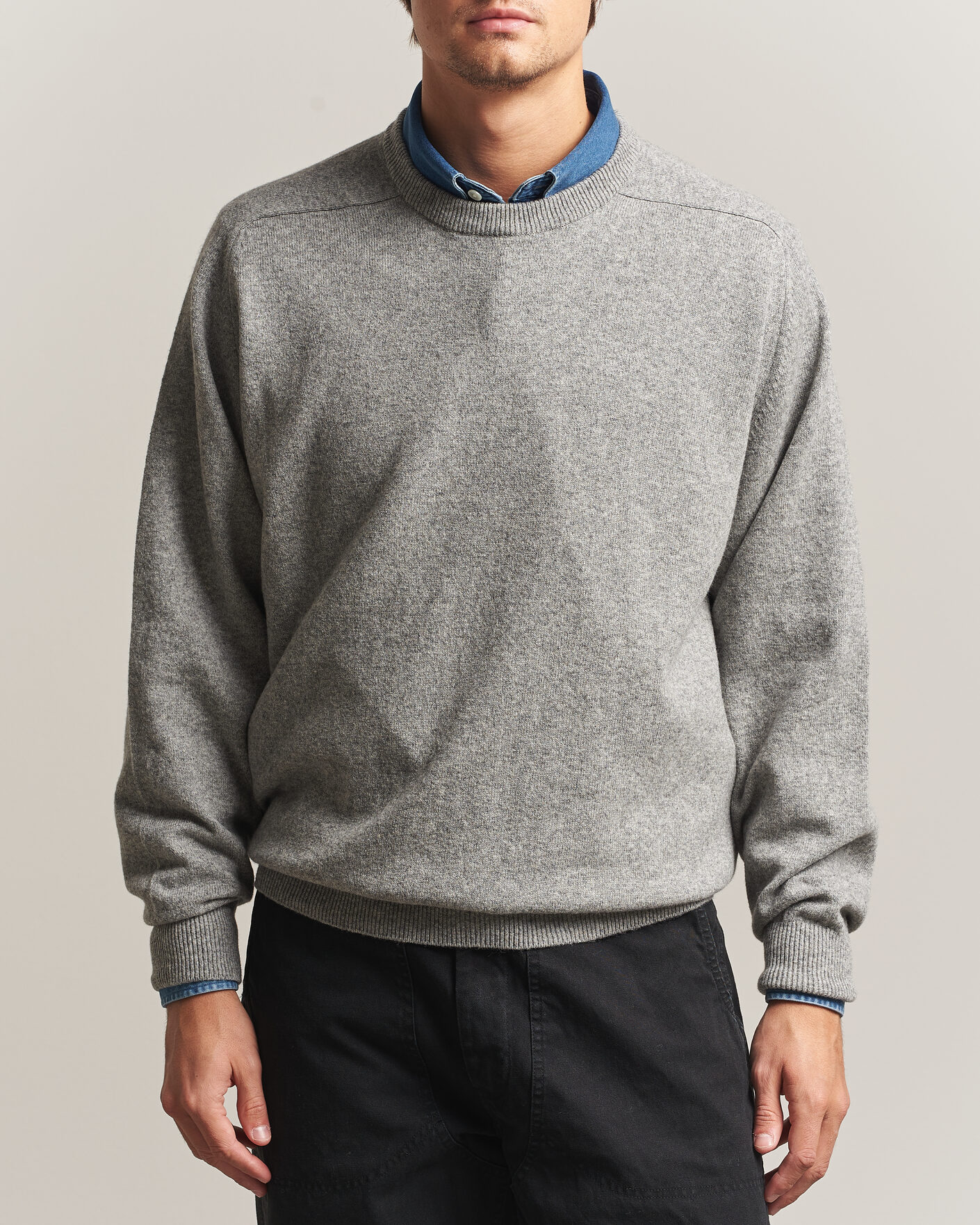 Herre | Gensere | orSlow | Simple Crew Neck Sweater Light Grey