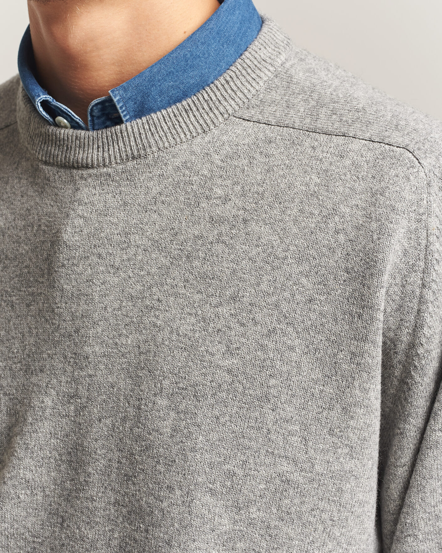 Herre | Gensere | orSlow | Simple Crew Neck Sweater Light Grey
