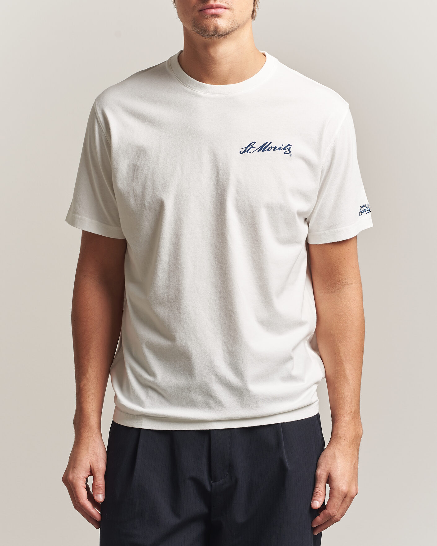 Herre | T-Shirts | MC2 Saint Barth | Back Printed Cotton T-Shirt St Moritz Racing