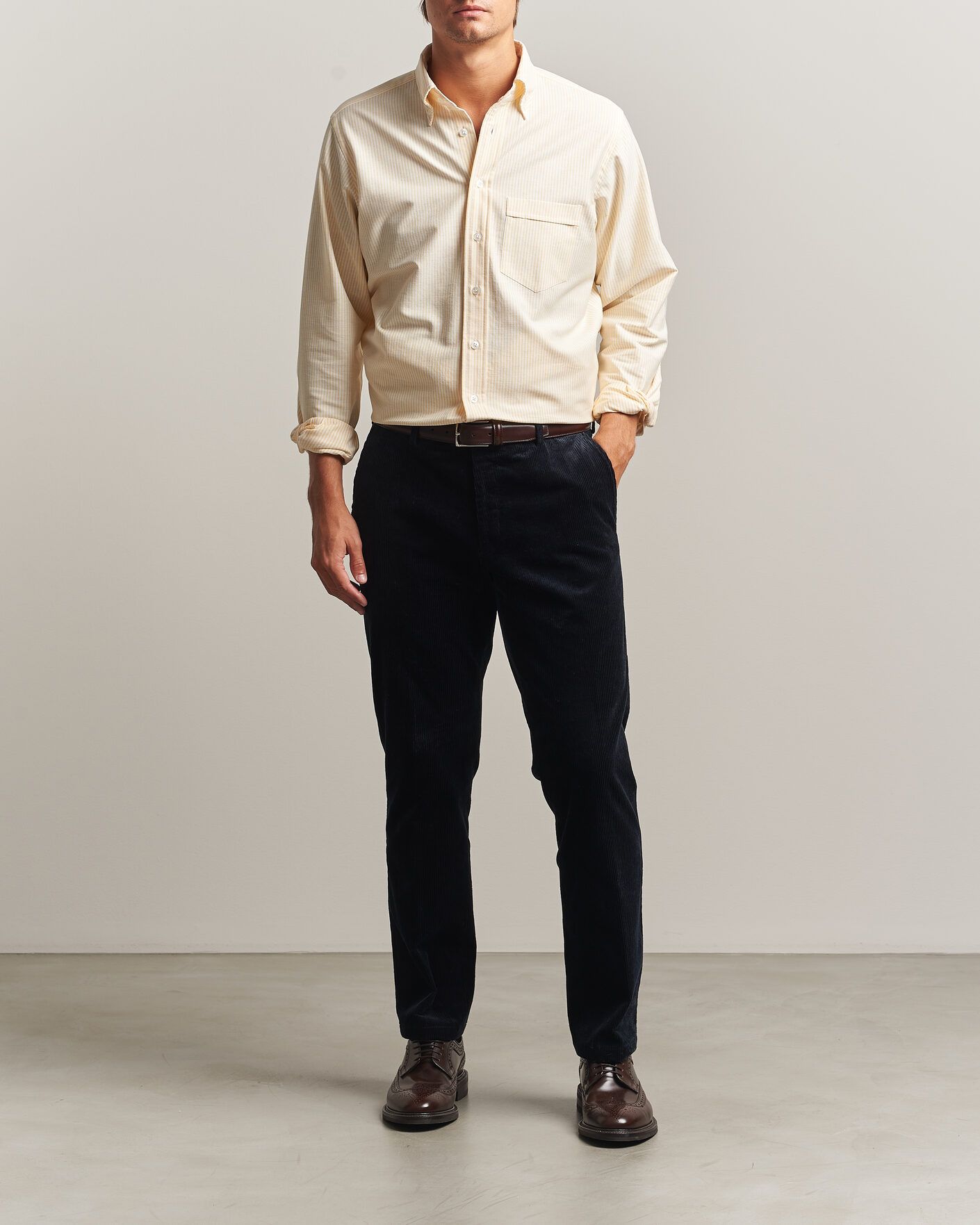 Herre | Skjorter | Drake's | Striped Button Down Oxford Shirt Yellow