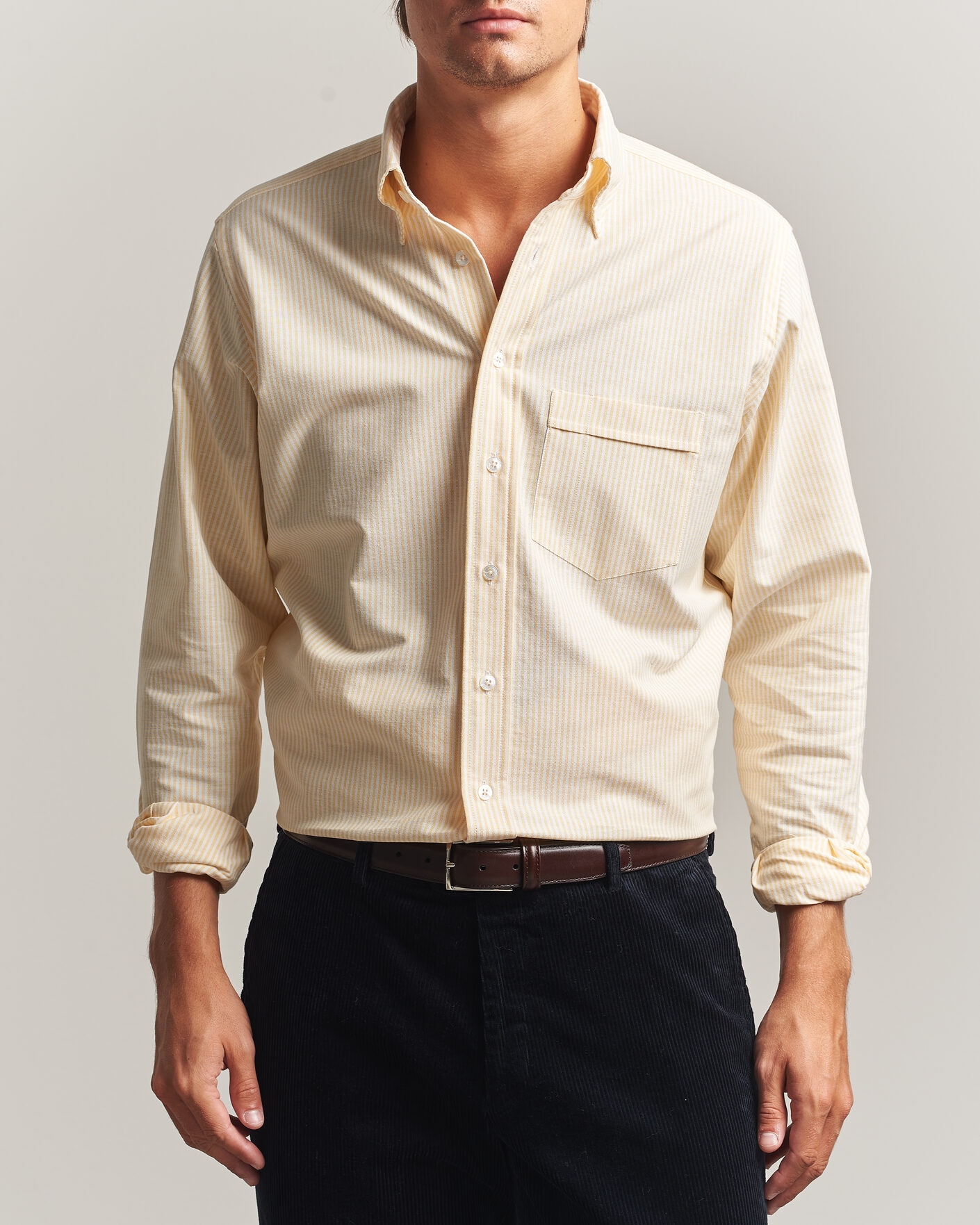 Herre | Skjorter | Drake's | Striped Button Down Oxford Shirt Yellow