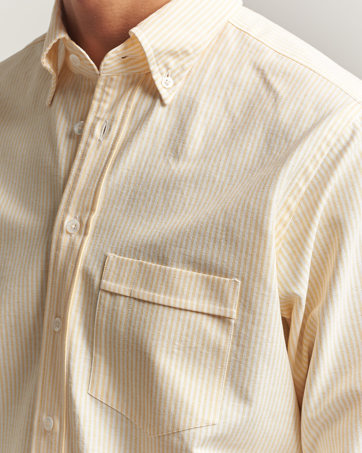 Herre | Skjorter | Drake's | Striped Button Down Oxford Shirt Yellow
