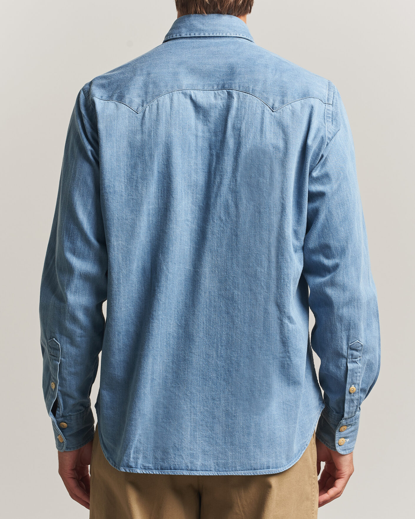 Herre | Skjorter | Drake's | Denim Western Shirt Bleached Blue