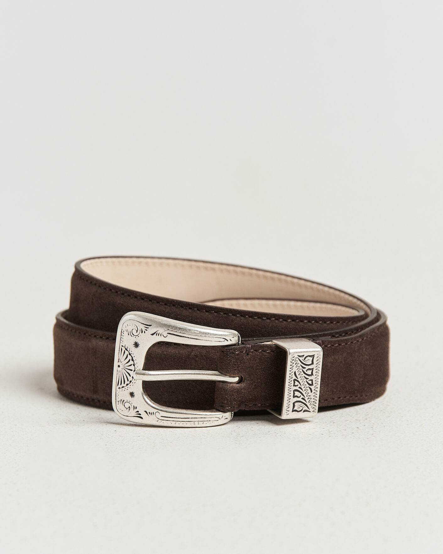 Herre | Belter | Drake's | Suede Western Belt Dark Brown