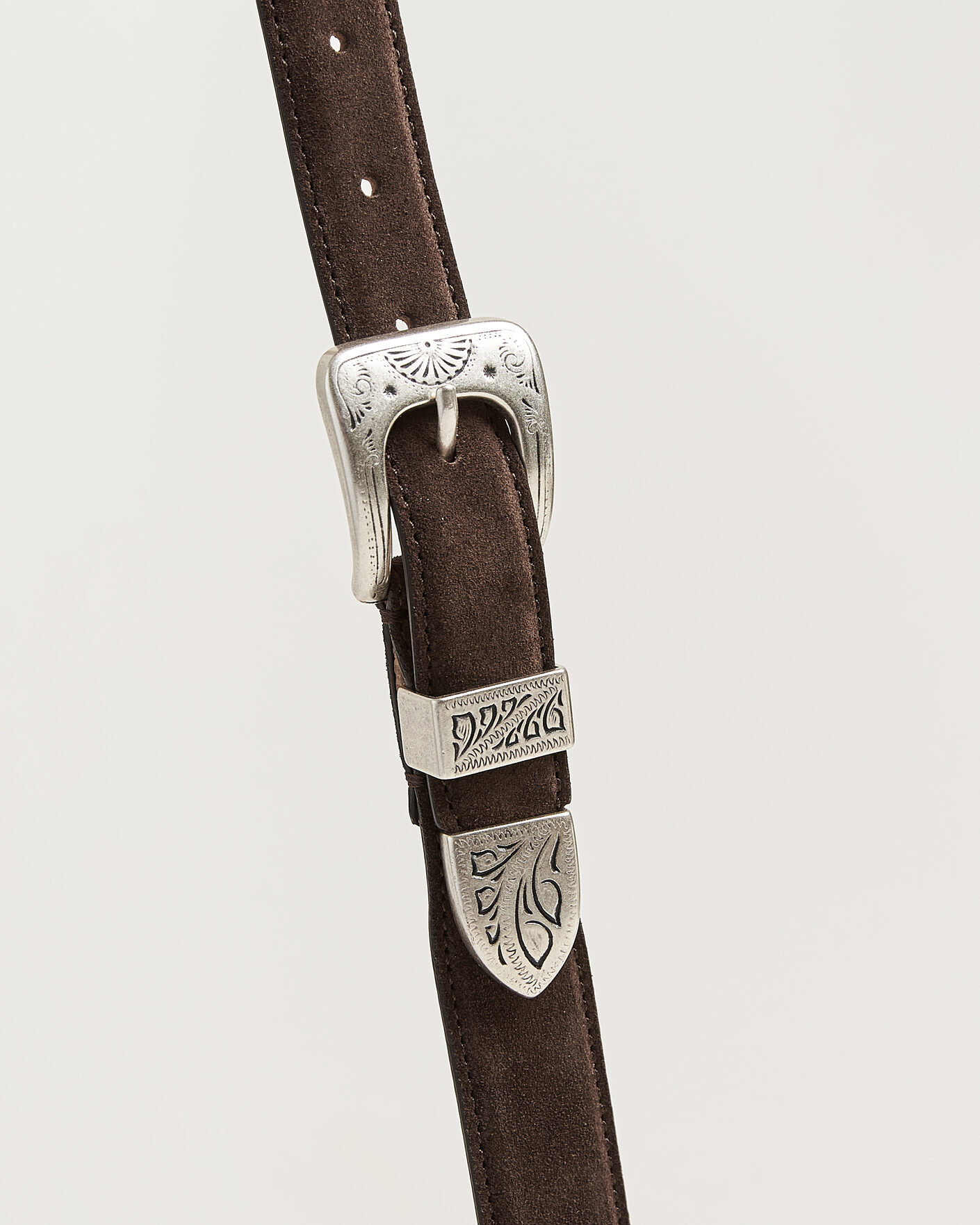 Herre | Belter | Drake's | Suede Western Belt Dark Brown