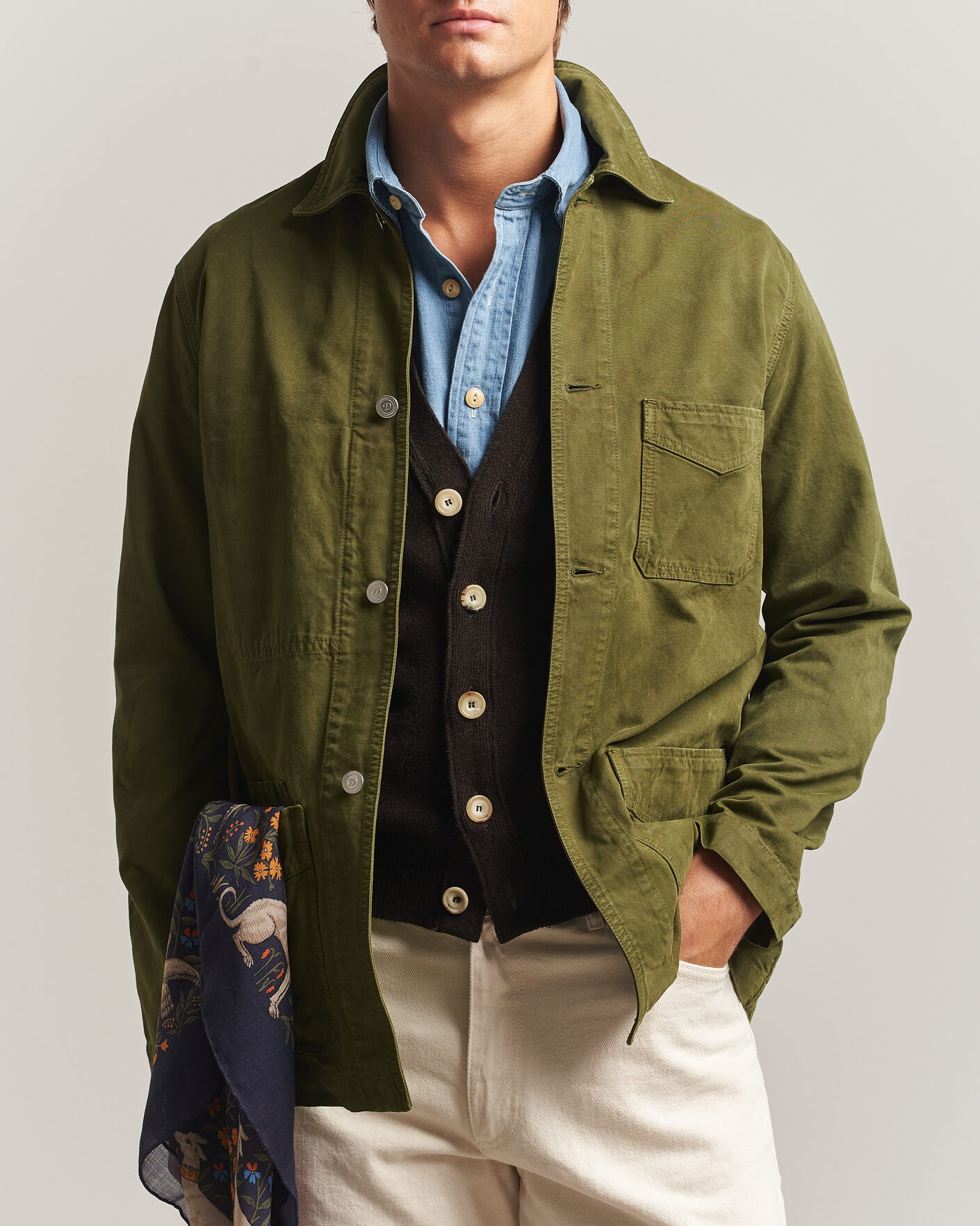 Herre | Jakker | Drake's | Duck Cotton Canvas Chore Jacket Olive