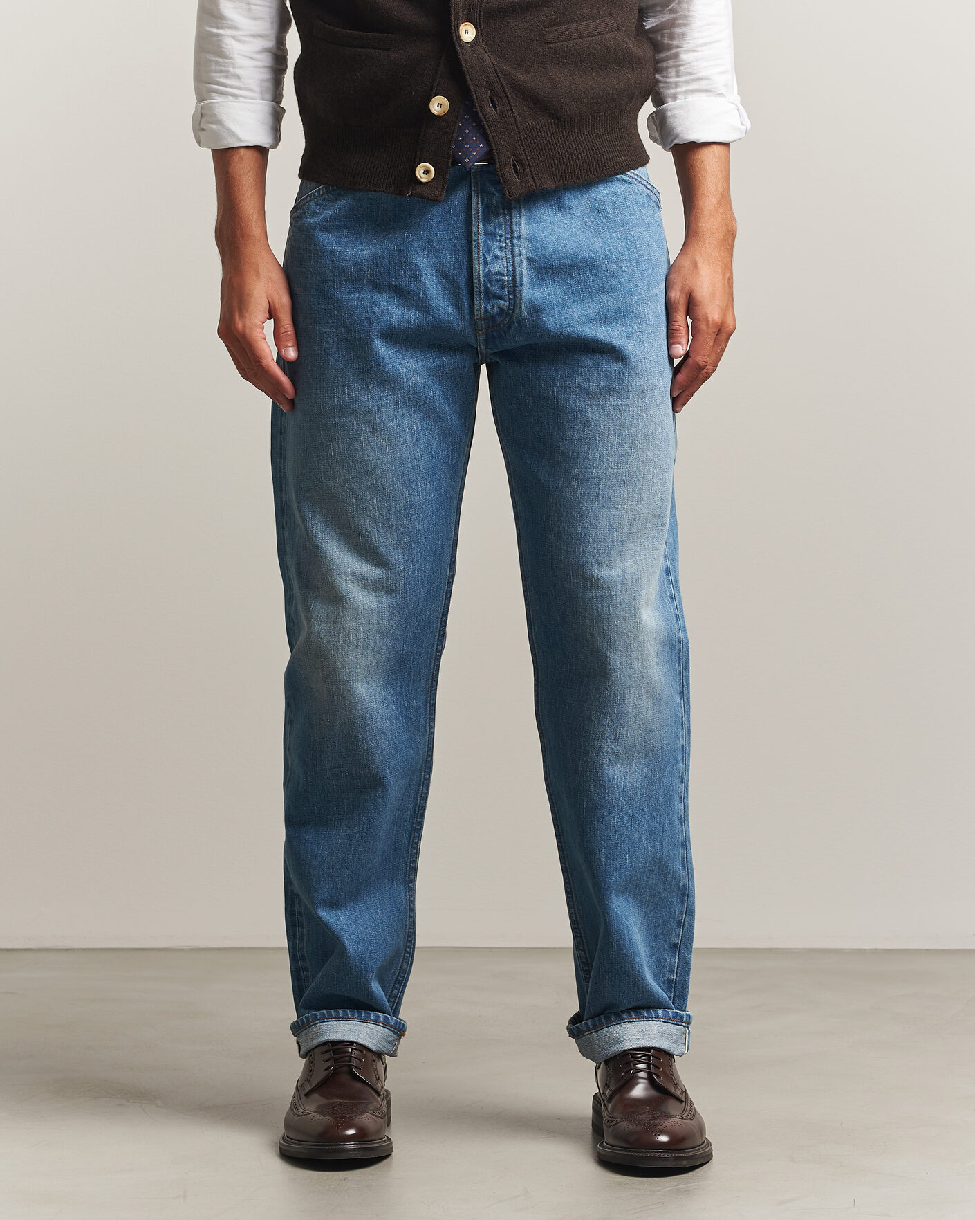 Herre | Jeans | Drake's | 5-Pocket Japanese Selvedge Denim Stone Wash