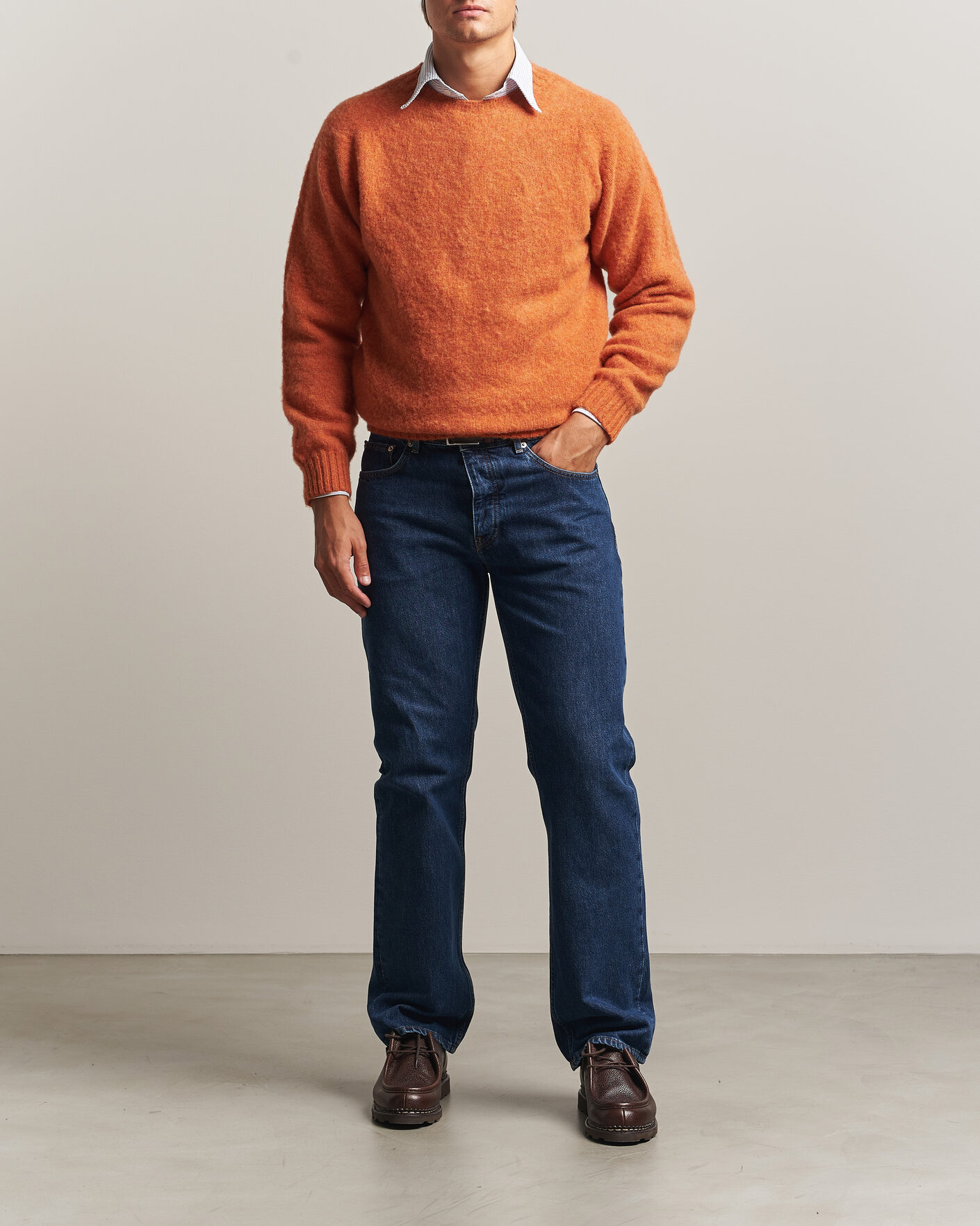 Herre | Gensere | Drake's | Brushed Shetland Crew Orange