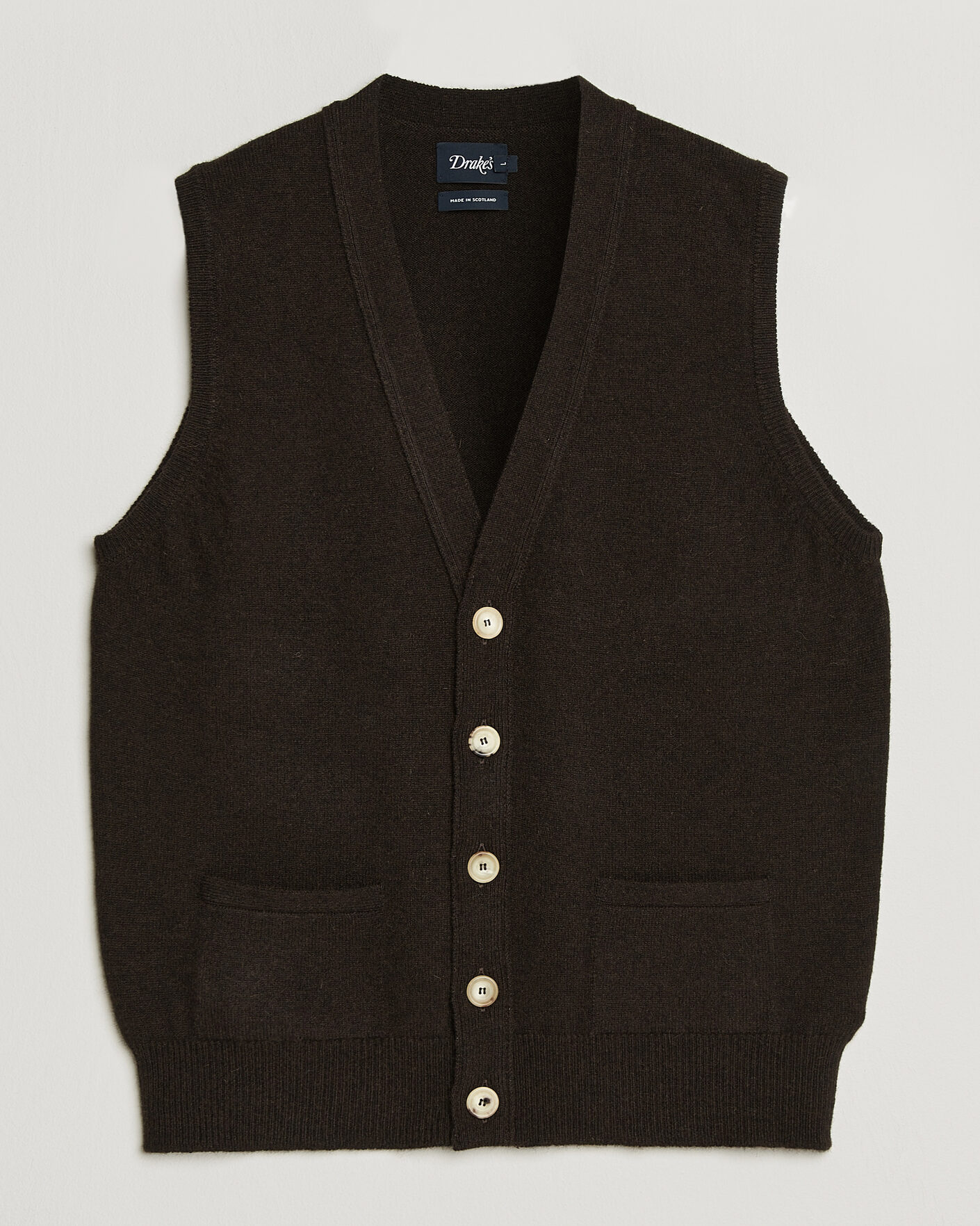 Herre | Gensere | Drake's | Lambswool Vest Cardigan Dark Brown
