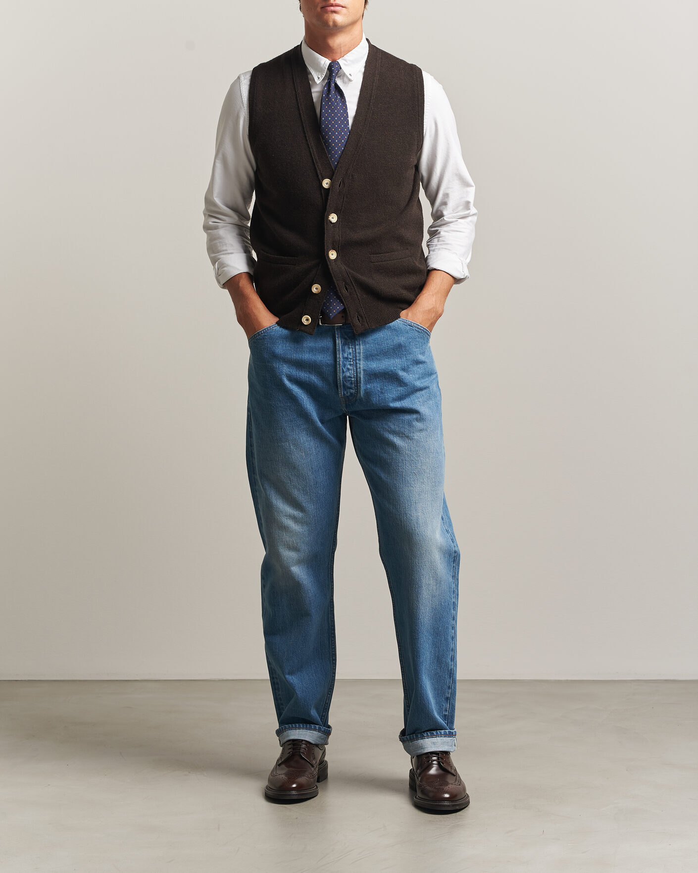 Herre | Gensere | Drake's | Lambswool Vest Cardigan Dark Brown