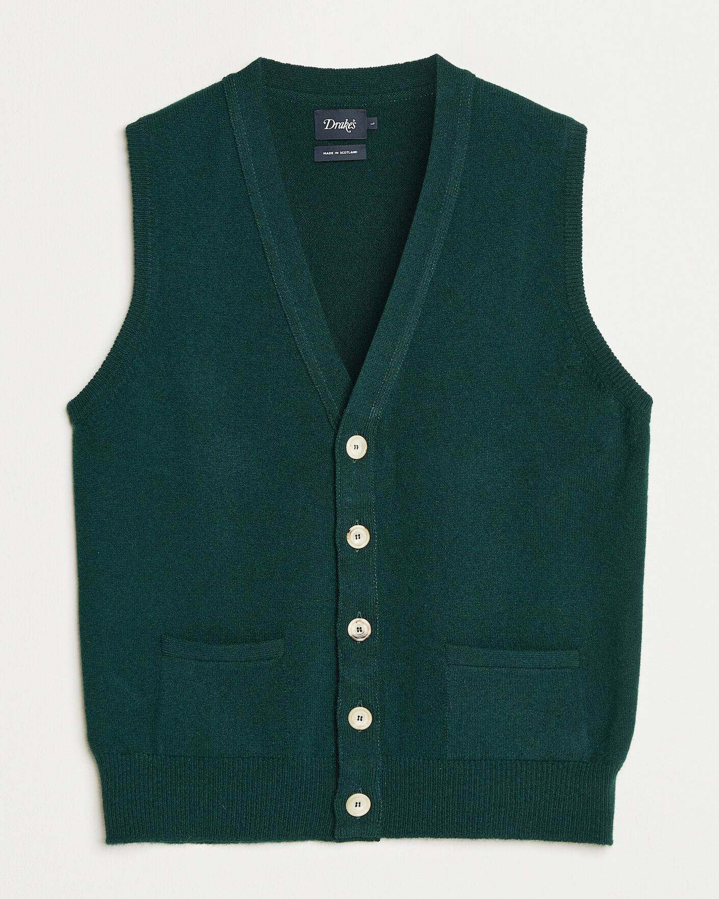Herre | Gensere | Drake's | Lambswool Vest Cardigan Green