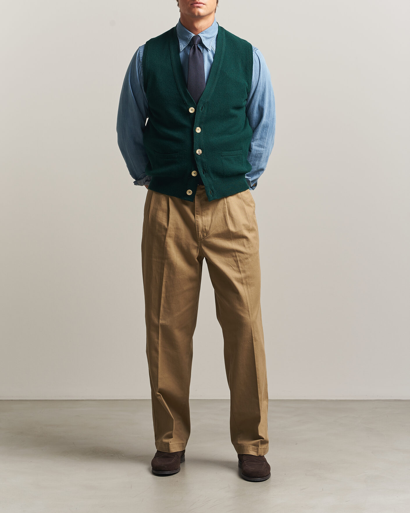 Herre | Gensere | Drake's | Lambswool Vest Cardigan Green
