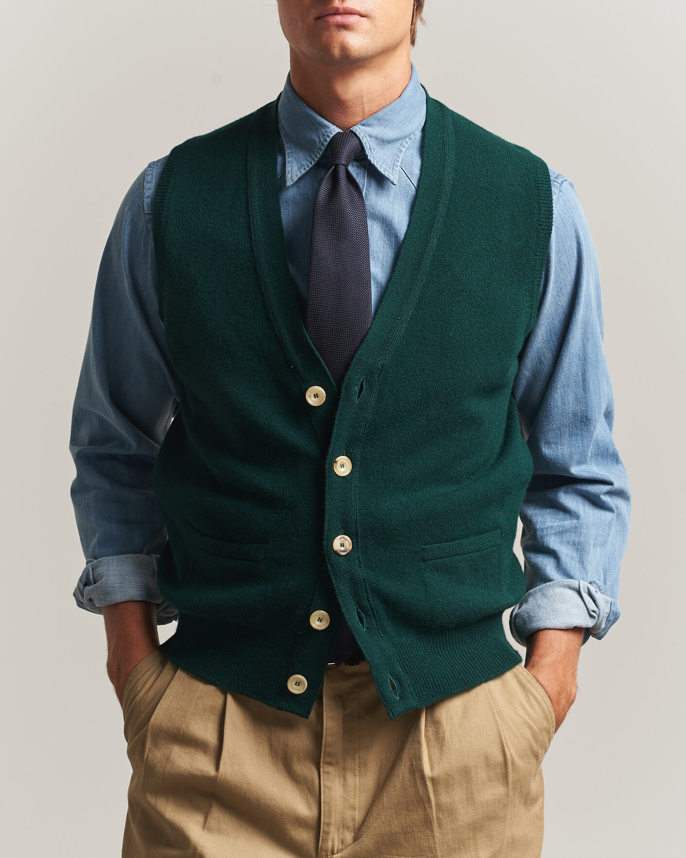 Herre | Gensere | Drake's | Lambswool Vest Cardigan Green