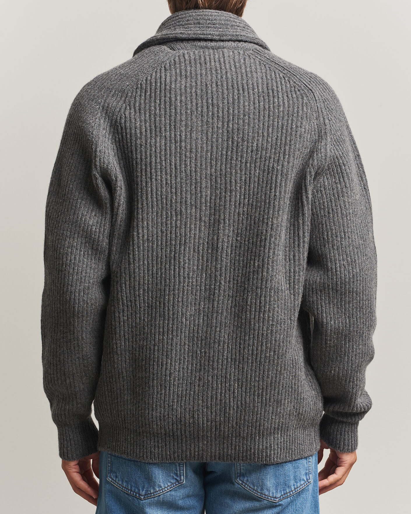 Herre | Gensere | Drake's | Lambswool Shawl Collar Rib Cardigan Grey