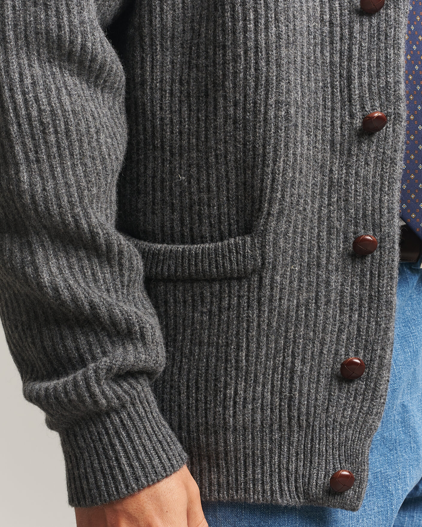 Herre | Gensere | Drake's | Lambswool Shawl Collar Rib Cardigan Grey