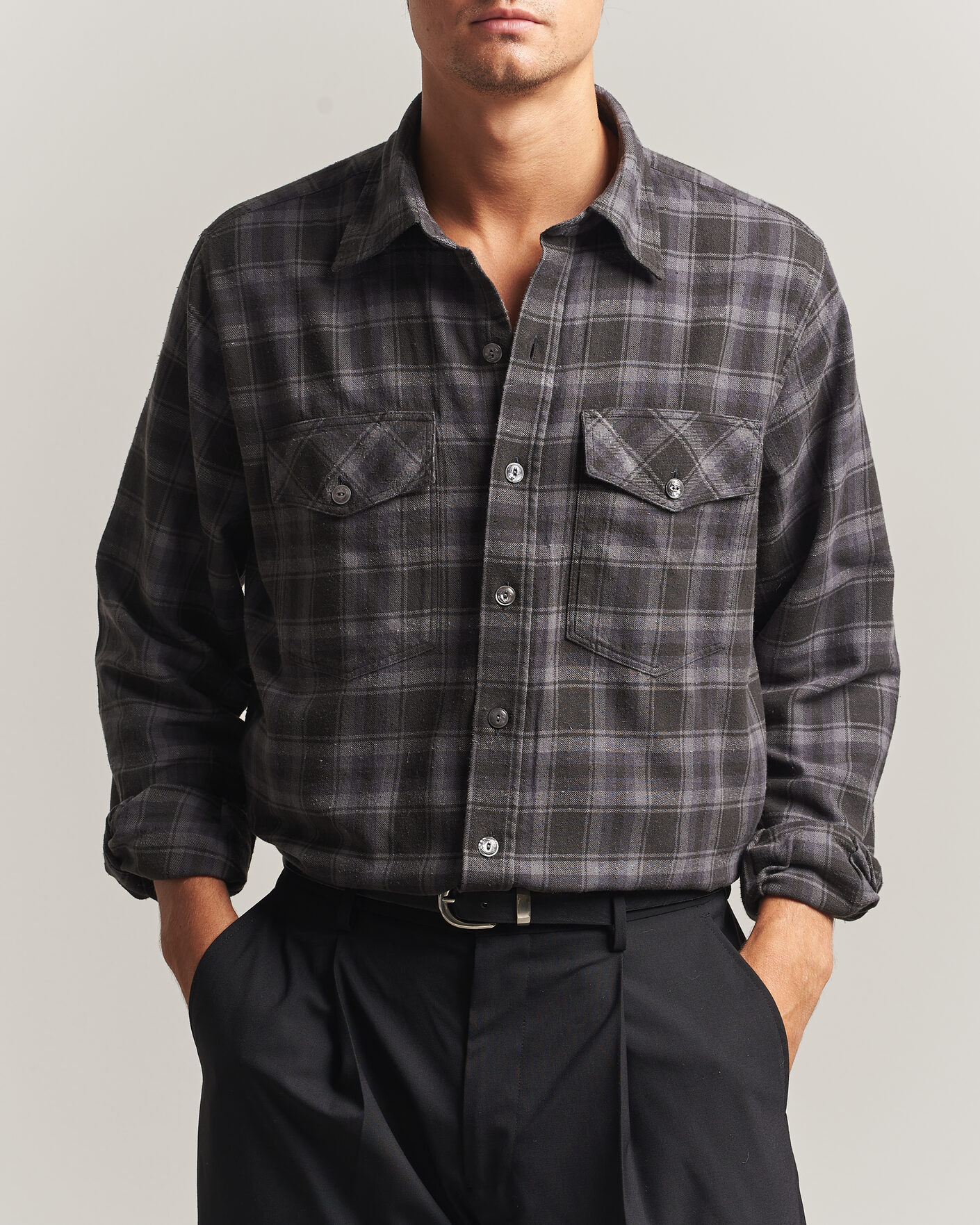 Herre | Skjorter | Drake's | Cotton/Silk Two Pocket Shirt Grey