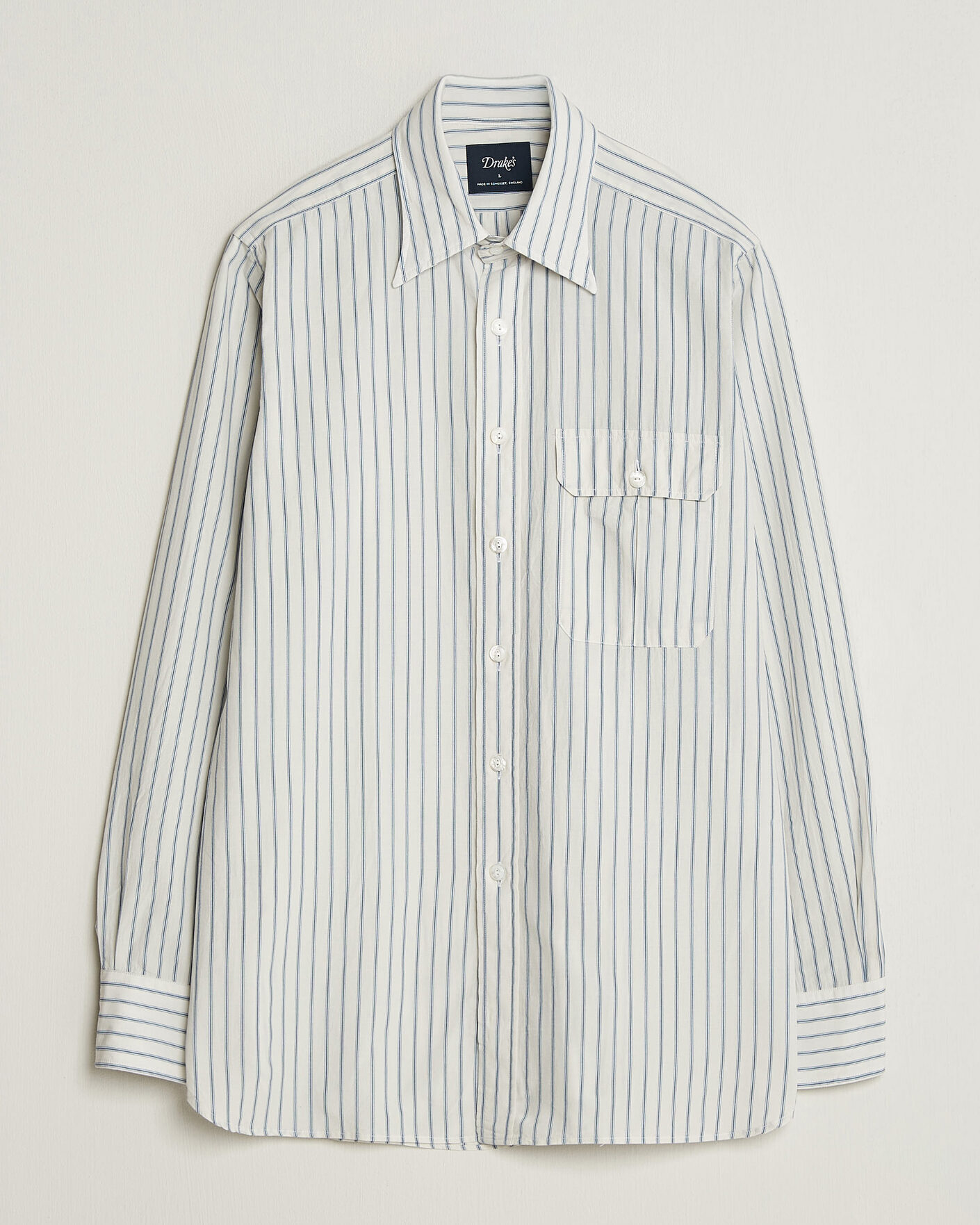 Herre | Skjorter | Drake's | One Pocket Halo Stripe Shirt White