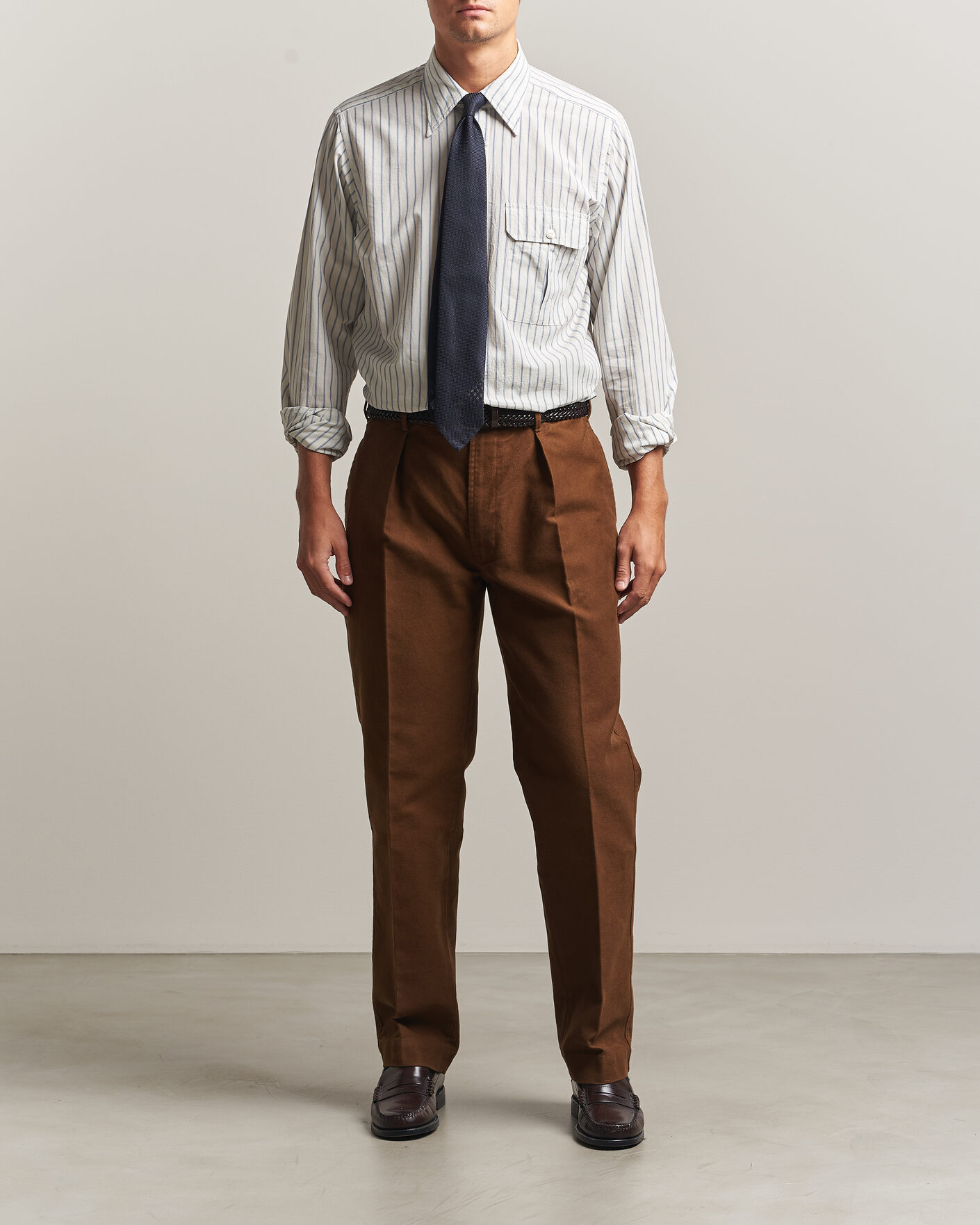 Herre | Skjorter | Drake's | One Pocket Halo Stripe Shirt White