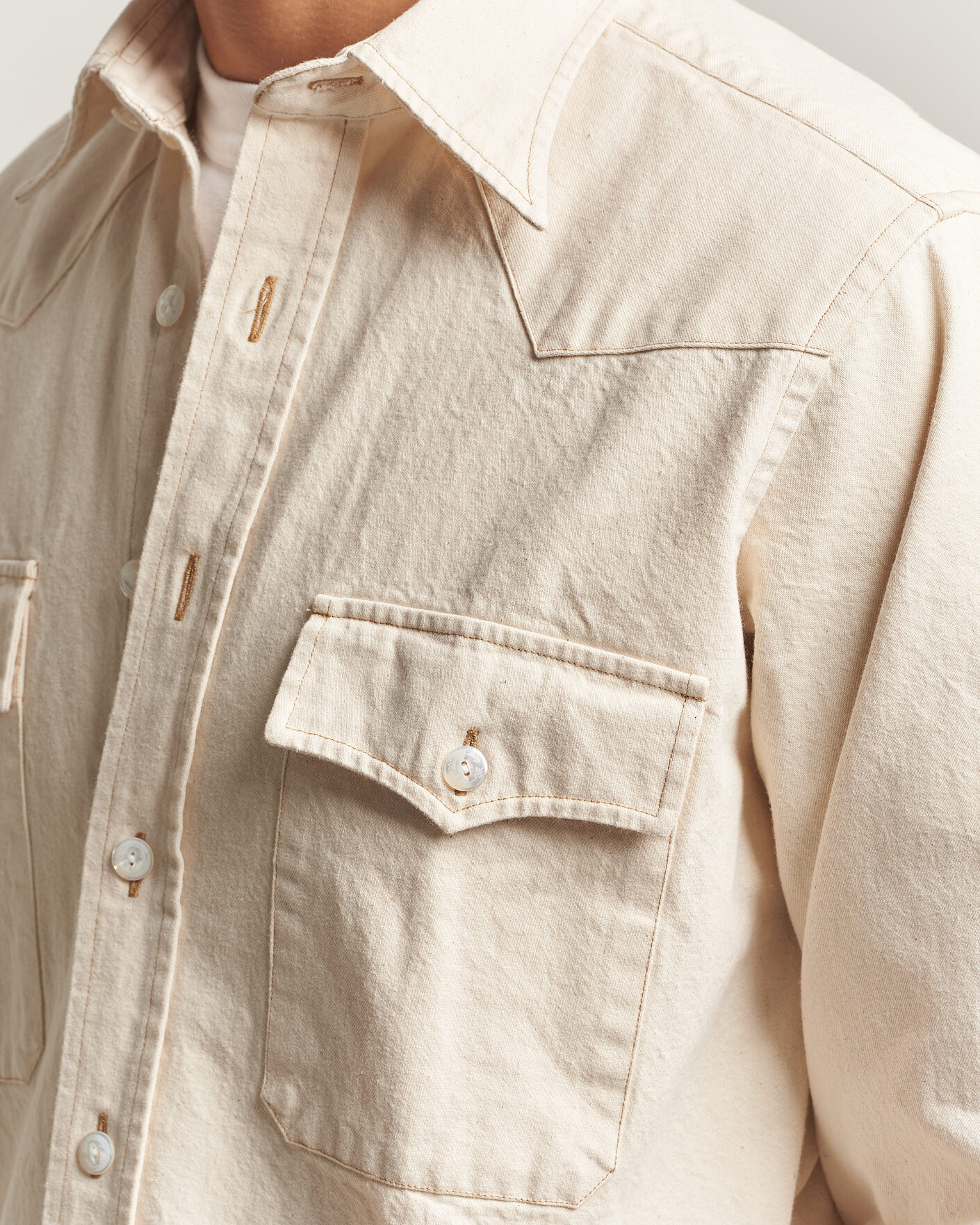 Herre | Skjorter | Drake's | Western Denim Shirt Stone Wash Ecru