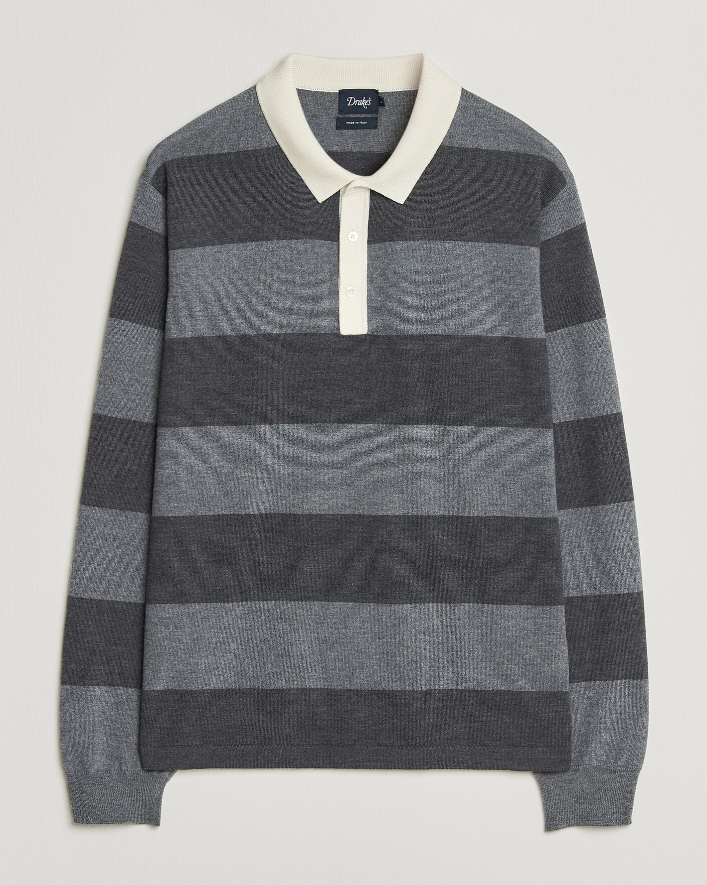 Herre | Gensere | Drake's | Block Stripe Knitted Rugby Mid Grey