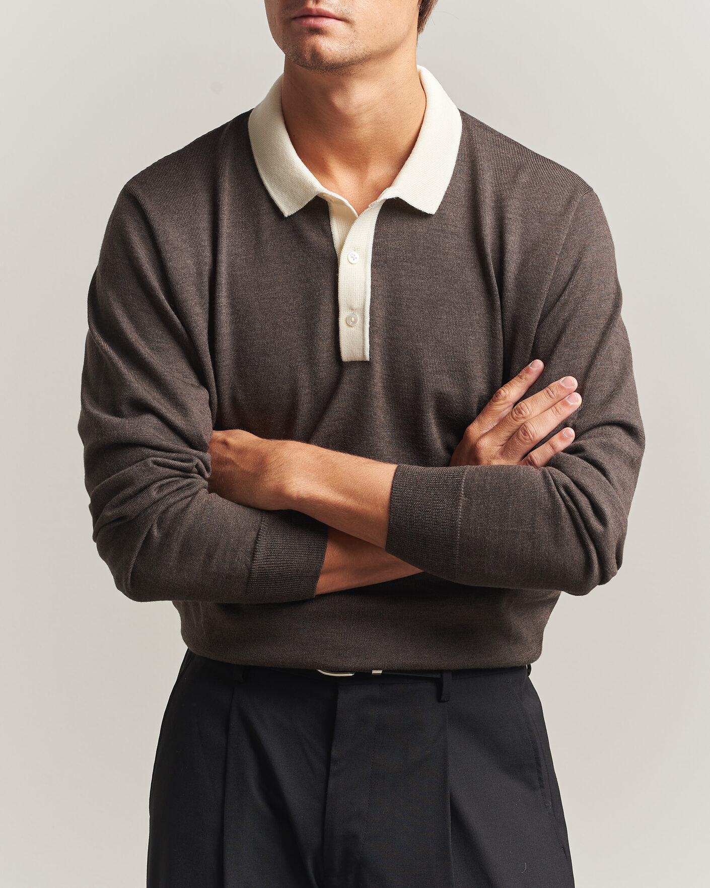 Herre | Gensere | Drake's | Solid Knitted Rugby Brown