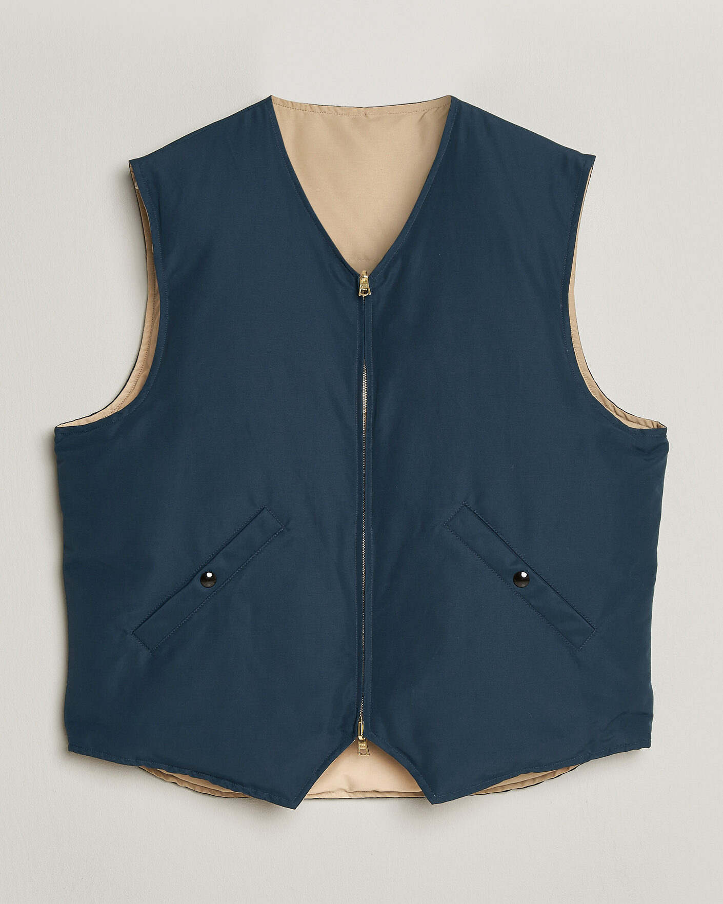 Herre | Vester | Drake's | Reversible Down Vest Petrol/Ecru