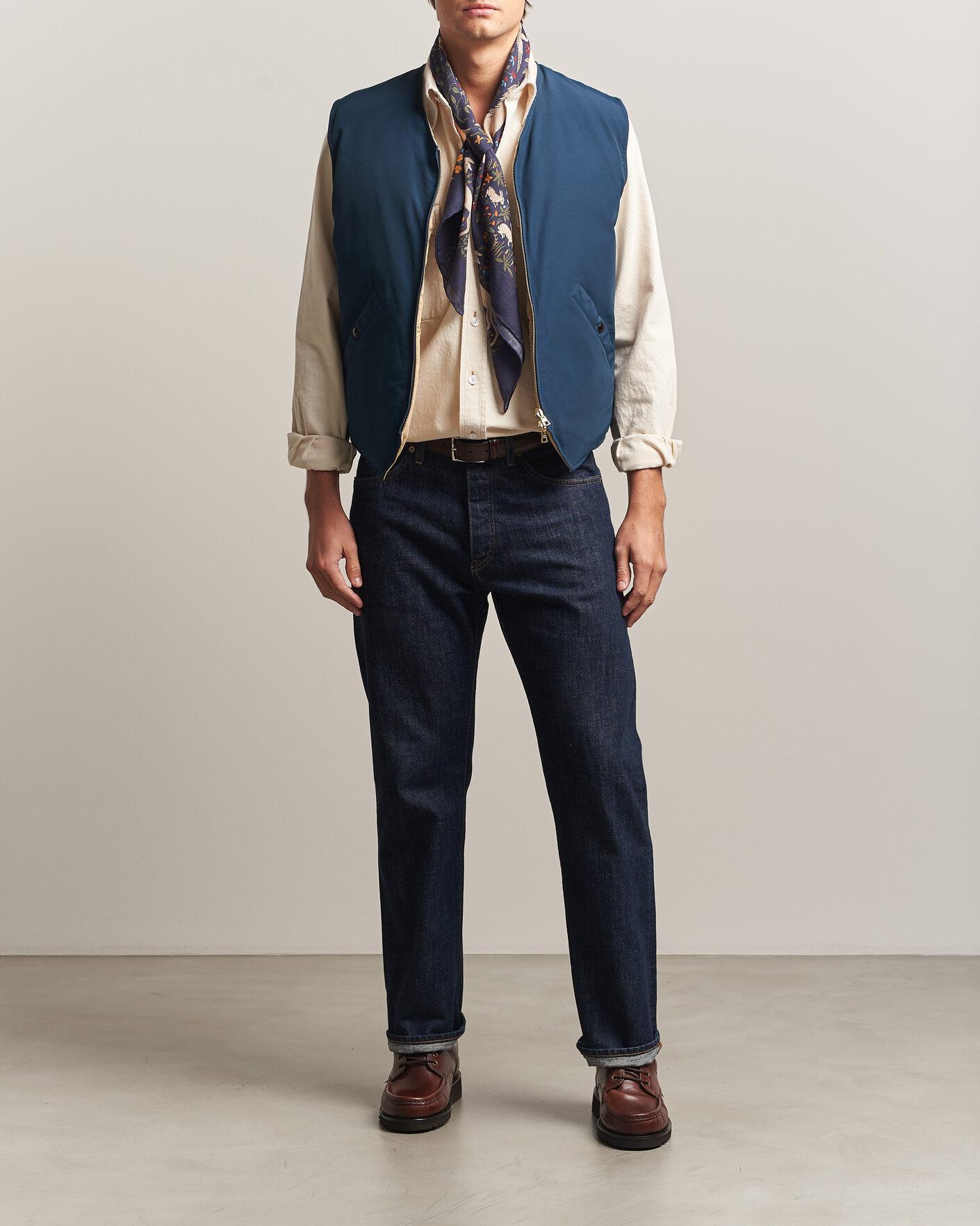 Herre | Vester | Drake's | Reversible Down Vest Petrol/Ecru